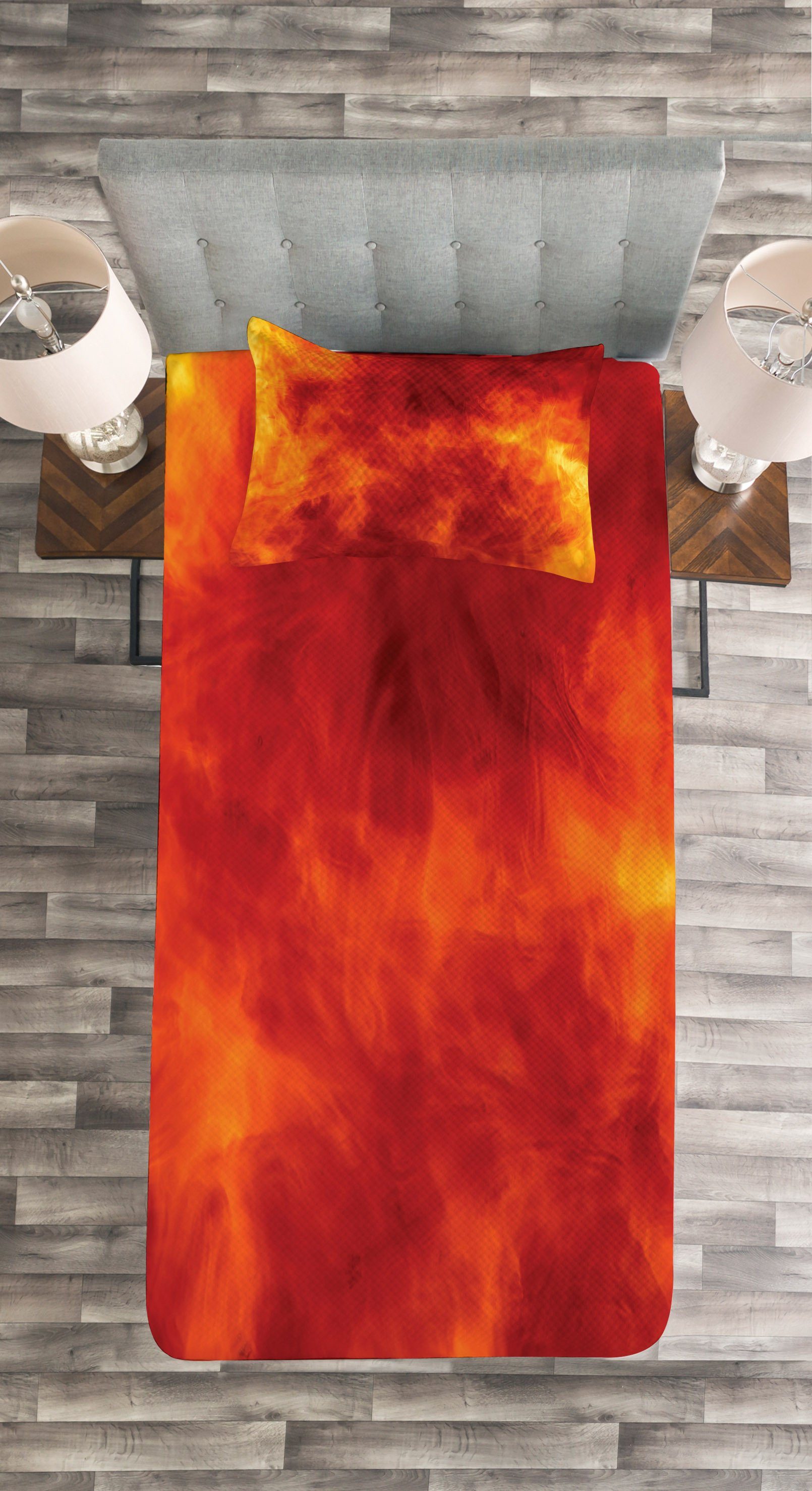 Kissenbezügen Feuer mit und Set Flammen Orange Abakuhaus, Entwurf Waschbar, Tagesdecke