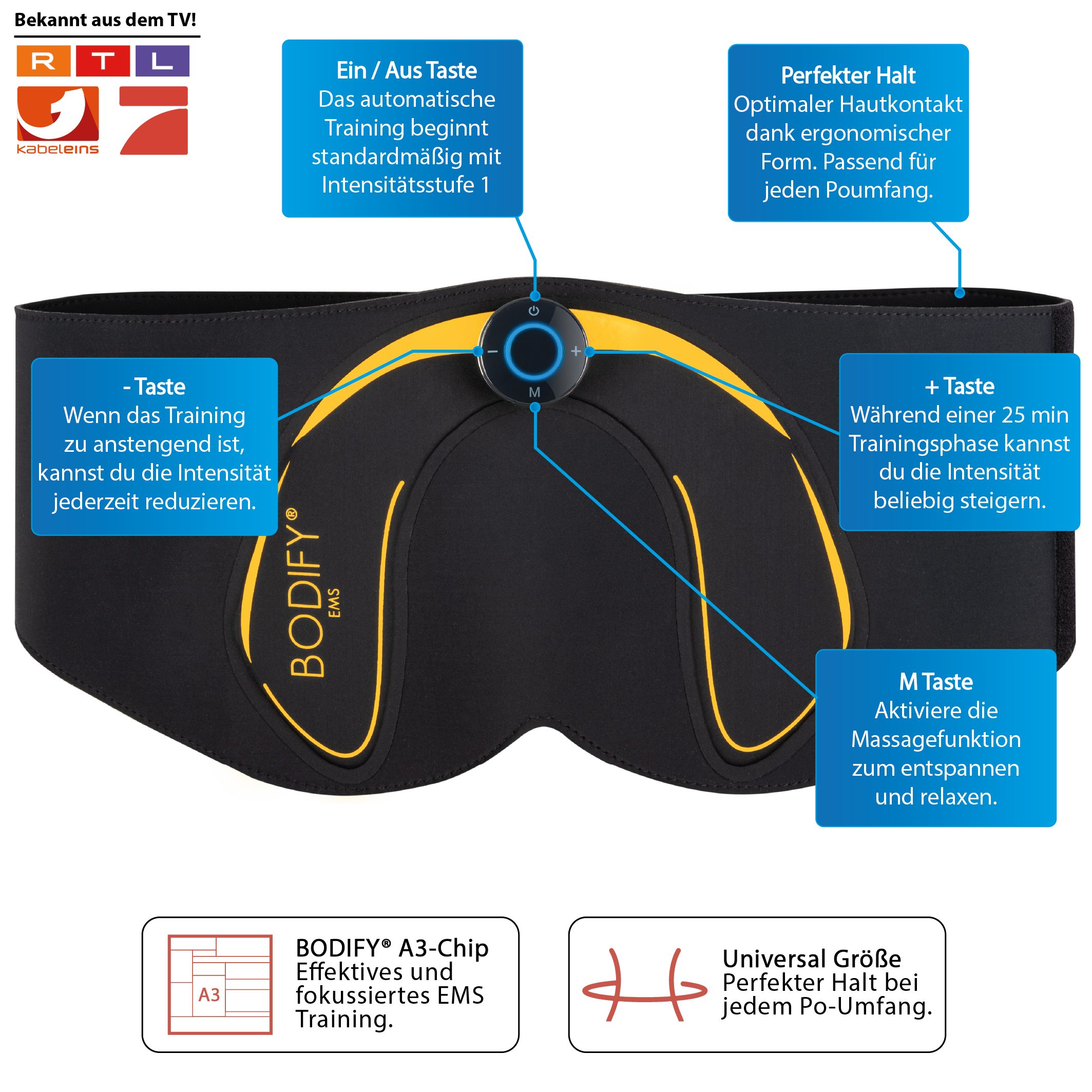 BODIFY EMS-Po-Trainer Pro - EMS Trainer - Gezielte Stimulation der Po Muskulatur