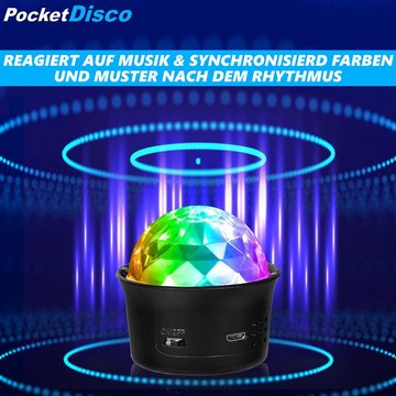 MAVURA LED Discolicht PocketDisco Mini Diskokugel RGB LED Disko Kugel Disco Lichteffekt, Licht Bühnenbeleuchtung Spiegelkugel USB wiederaufladbar, Partylicht