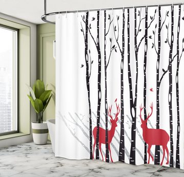 Abakuhaus Duschvorhang Moderner Digitaldruck mit 12 Haken auf Stoff Wasser Resistent Breite 175 cm, Höhe 180 cm, Hirsch Deer Baum Waldvogel