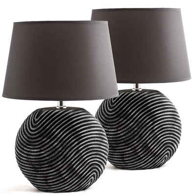 BRUBAKER Nachttischlampe 2er Set Tischlampe "Zen Garden", ohne Leuchtmittel, 2x moderne Nachttischlampen mit Keramikfuß - Tischlampen Set - Modern