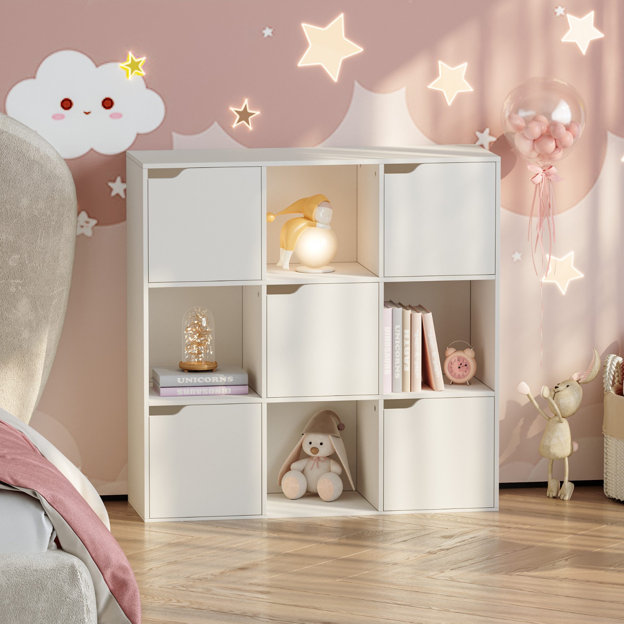 en.casa Kinderregal, »Ljunshund« mit 9 Fächern Würfel 90x90x30 cm Weiß