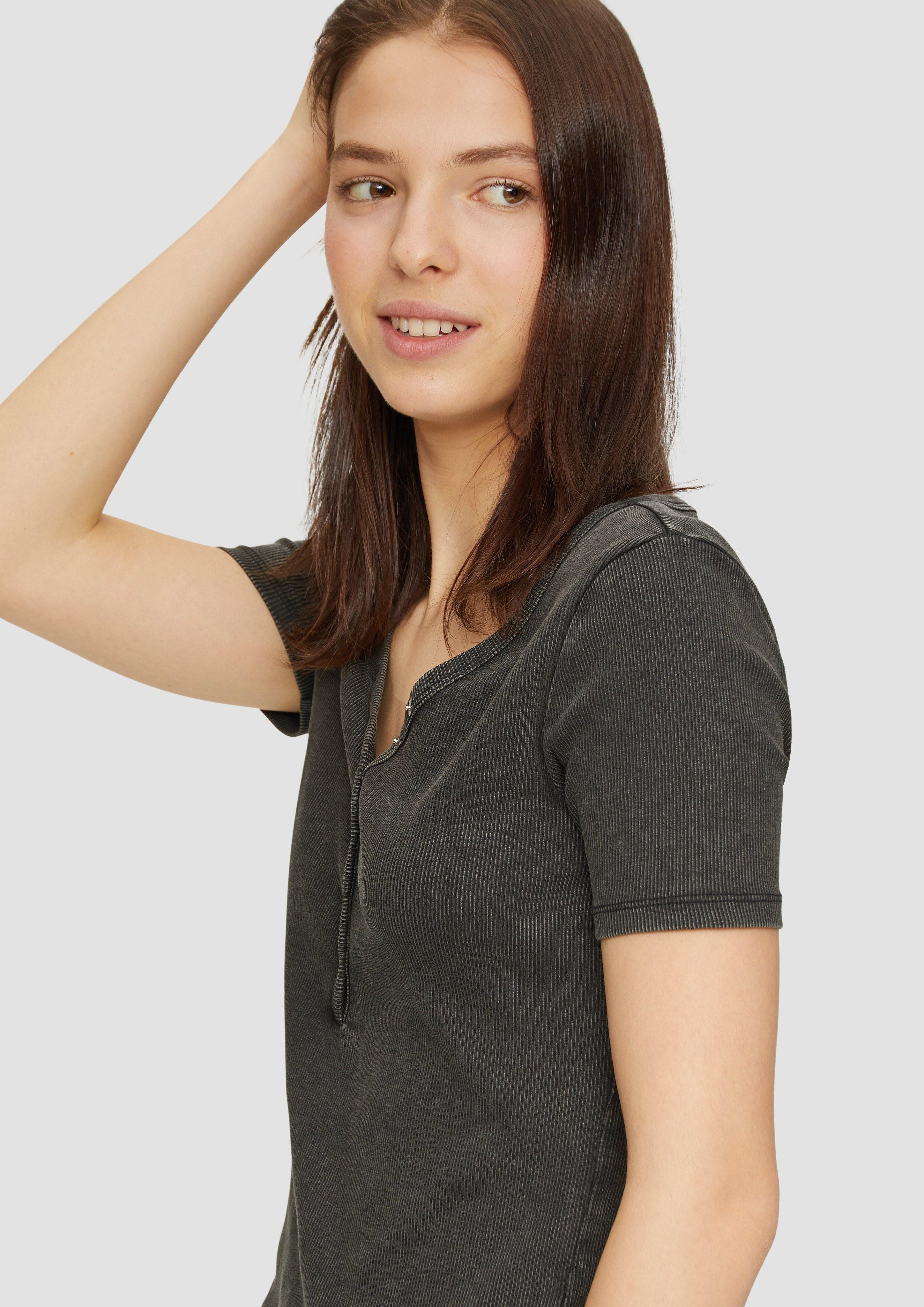 QS Kurzarmshirt Verkürztes T-Shirt aus Rippware günstig online kaufen
