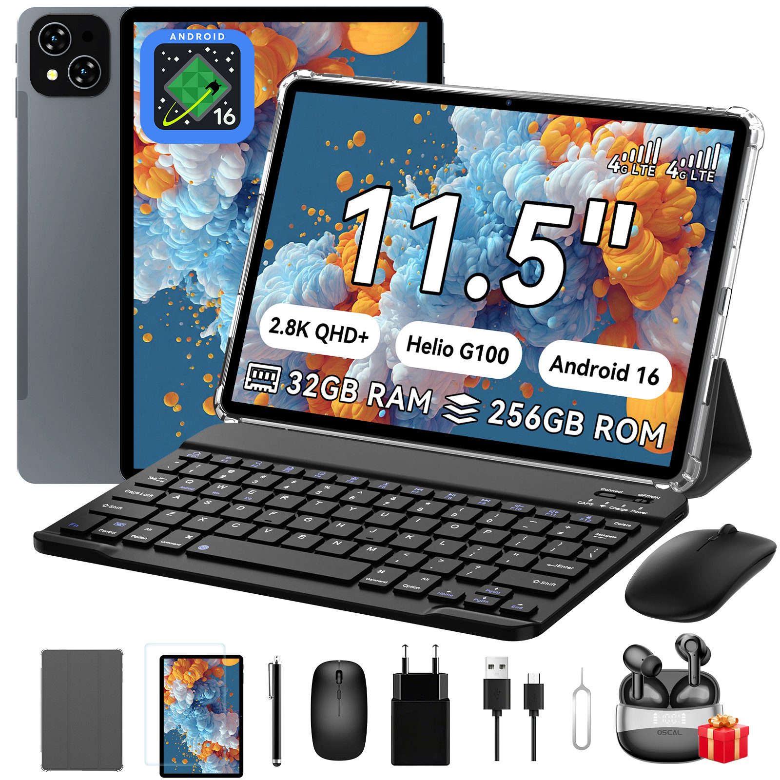 TABWEE 11,5” Android 16 2,8K Display 4G LTE mit Tastatur/Maus Tablet (11,5", 256 GB, 4G LTE, Gemini 3,1 Pro, 8000mAh, G100, Octa- Core, 2800x1840, 32(8+24)GB)