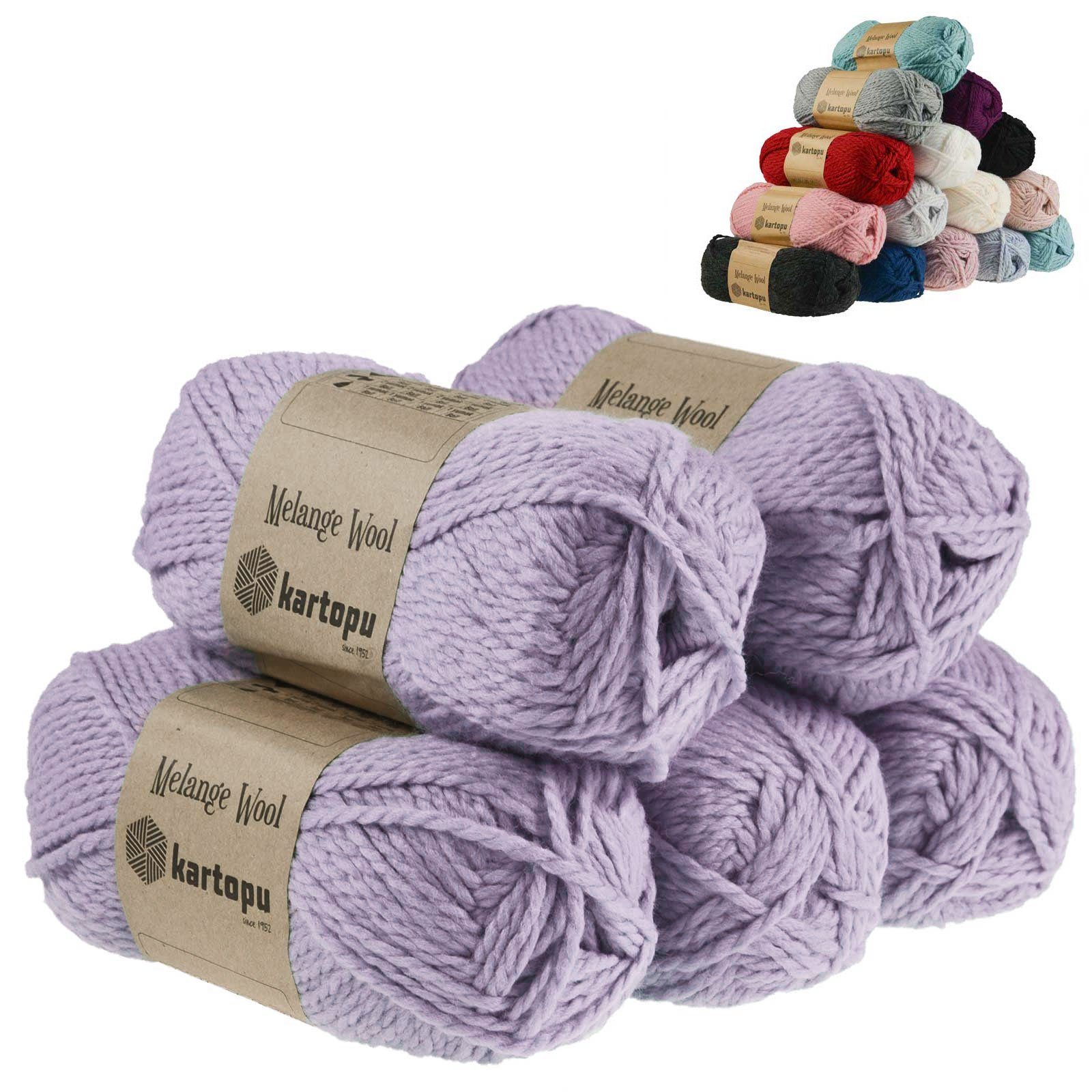 Kartopu 5 x 100g Strickgarn Kartopu Melange Wool Häkelwolle, 170 m, K711 lavendel
