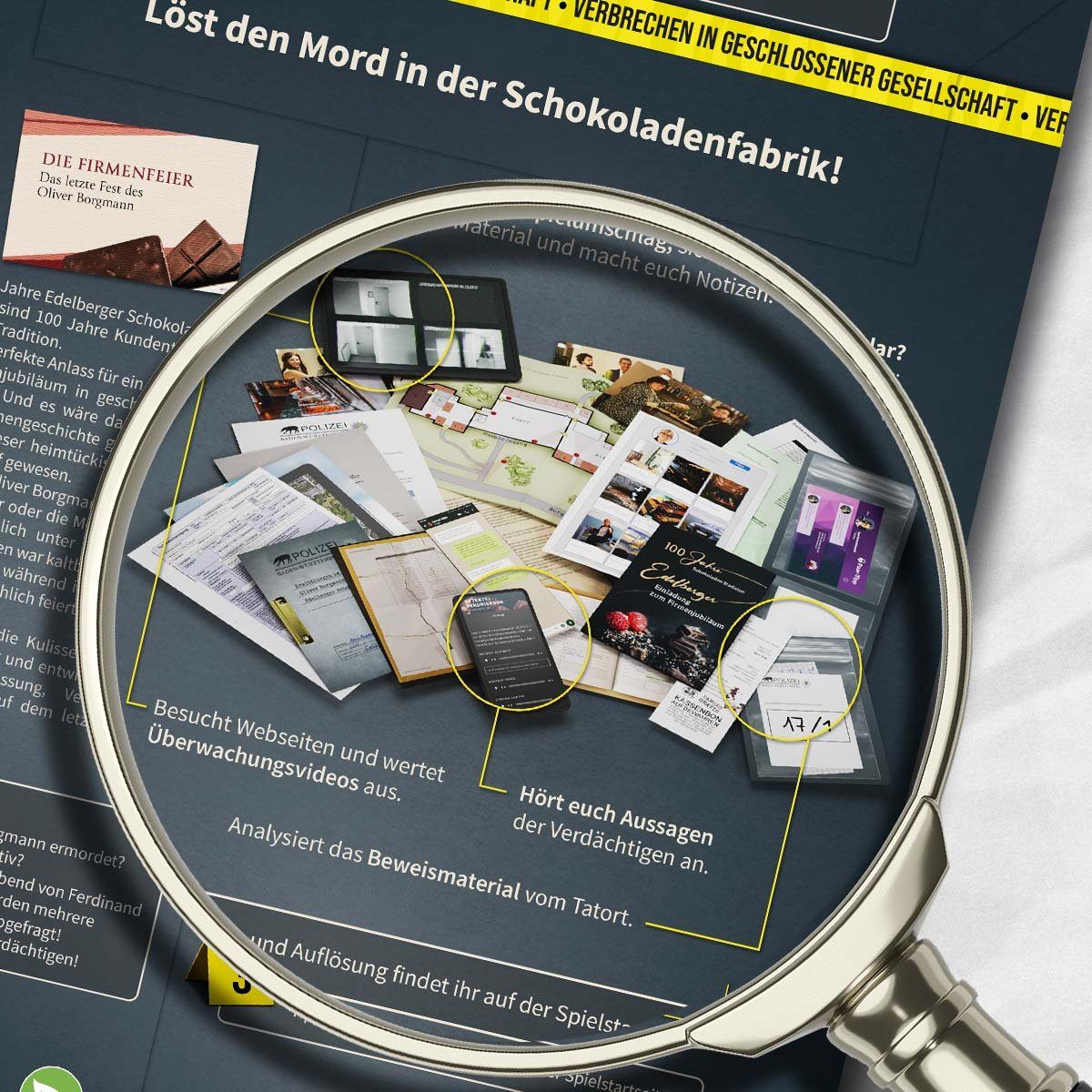 MAGNIFICUM Spiel Detektivspiel / Krimispiel für Erwachsene, Die Firmenfeier - Das letzte Fest des Oliver Borgmann, Made in Germany