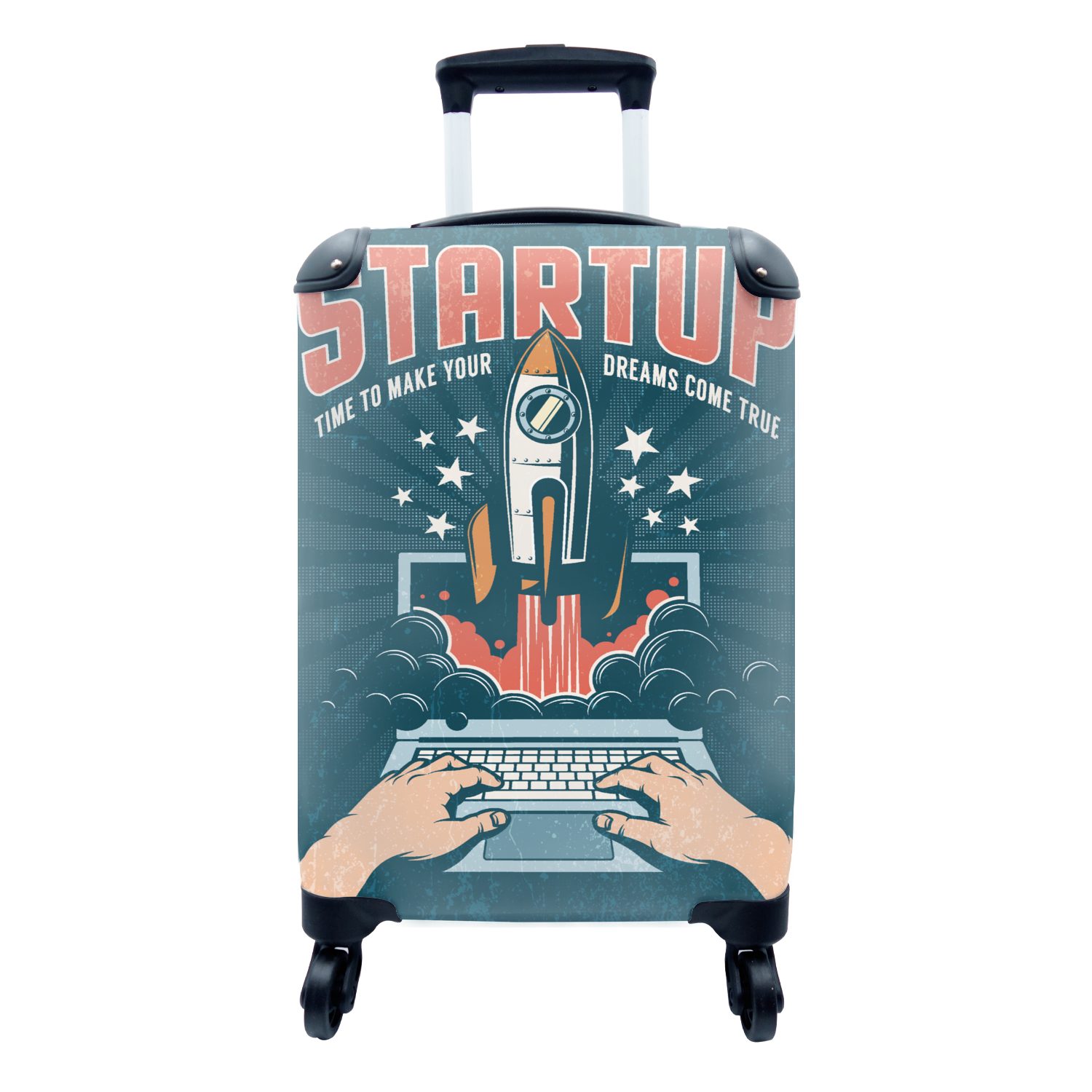 Reisekoffer 4 - Vintage Startup, deine Trolley, MuchoWow Rollen, rollen, Reisetasche Träume Laptop wahr, - Quotes - Zeit, für Rocket Ferien, Handgepäck Handgepäckkoffer - mit