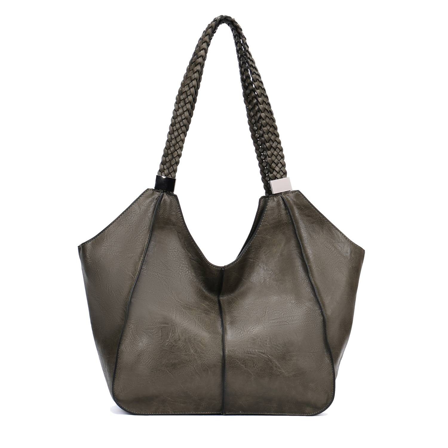 ITALYSHOP24 Schultertasche Damen XXL FLECHTOPTIK Hand-Tasche Shopper Businesstasche Workbag, Tote Bag Reisetasche Henkeltasche Beuteltasche Hobo Bag Weekender