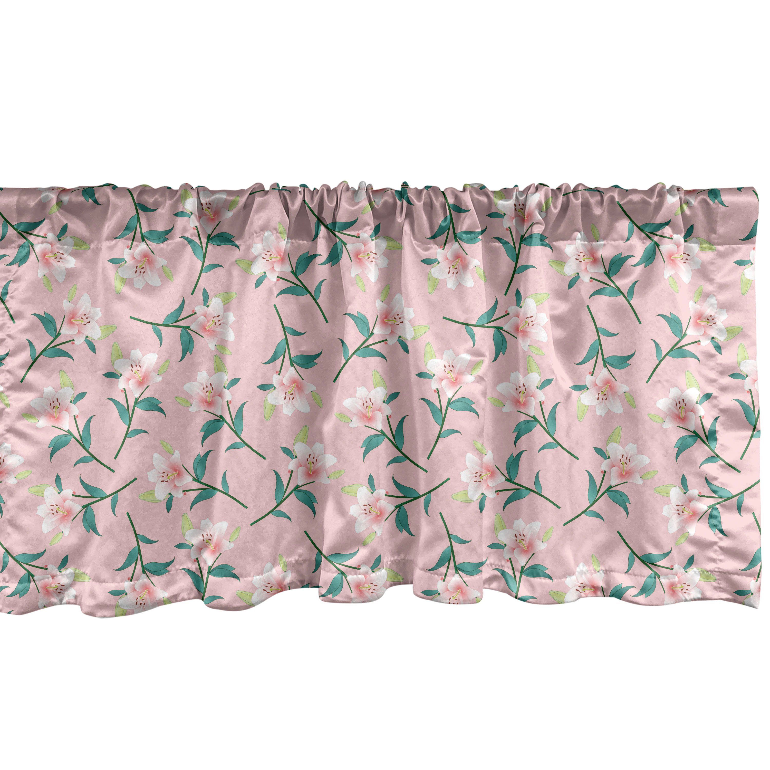 Scheibengardine Vorhang Volant für Küche Schlafzimmer Dekor mit Stangentasche, Abakuhaus, Microfaser, Romantisch Weiche Madonna Lily Blüten