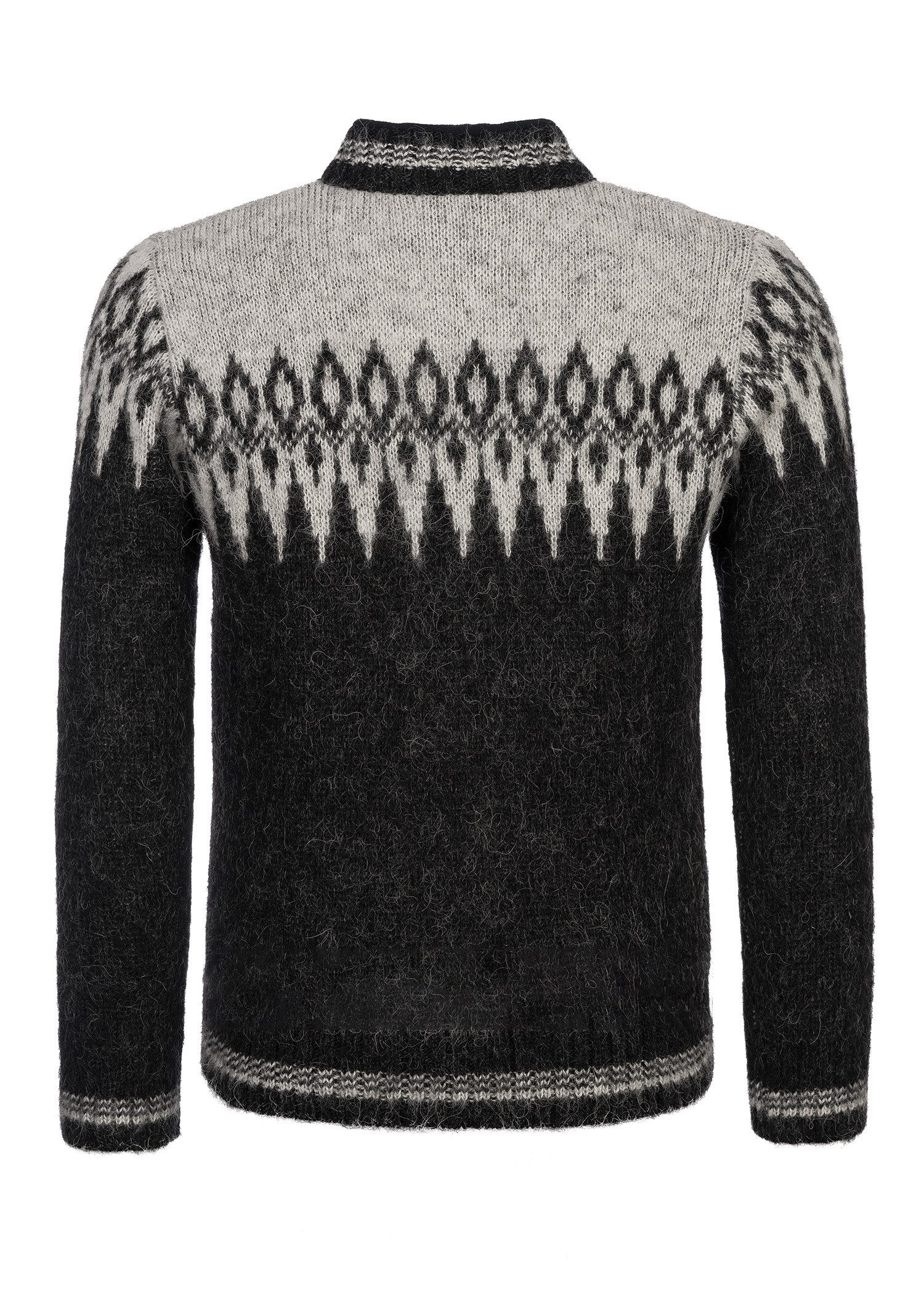 KIDKA Cardigan - Nordische Woll-Strickjacke für Damen / Herren - Farbe schwarz-grau - aus rauer isländischer Wolle