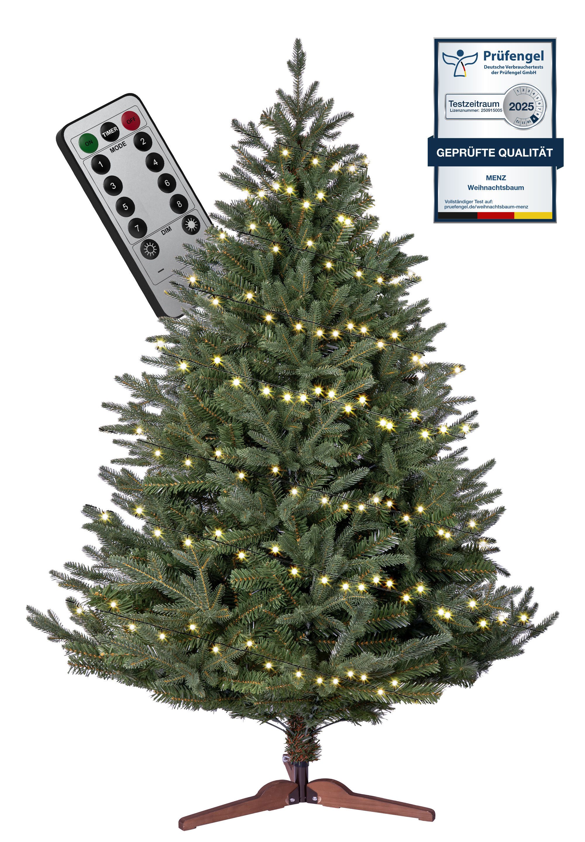 Lindenstein Echter Weihnachtsbaum Künstlicher Weihnachtsbaum mit LED-Lichterkette, PE/PVC, 150 cm, Nordmanntanne, Wiederverwendbar, vielseitig, pflegeleicht, umweltfreundlich
