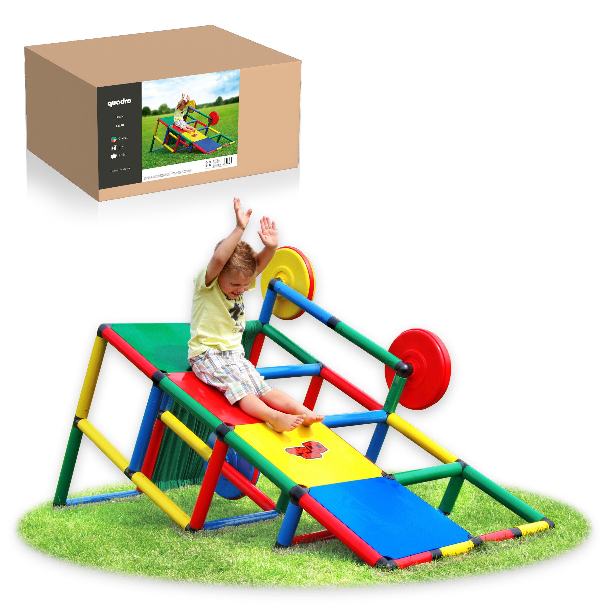 QUADRO Klettergerüst Basic, (Montessori-inspiriertes Set, 259-St., 22 Modellideen, darunter Fahrzeuge), Modulares Stecksystem, ab 6 Monaten, Made in Germany, UV-stabil
