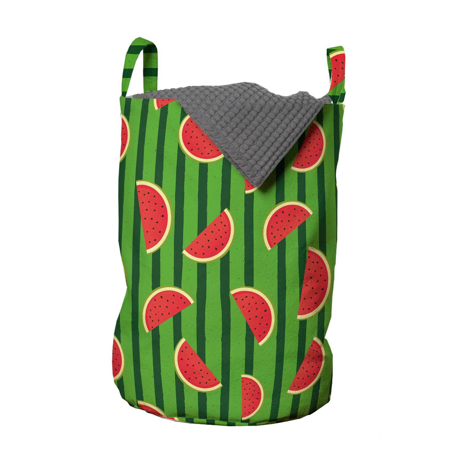 Abakuhaus Wäschesäckchen Wäschekorb mit Griffen Kordelzugverschluss für Waschsalons, Melone Scheiben auf vertikale Streifen