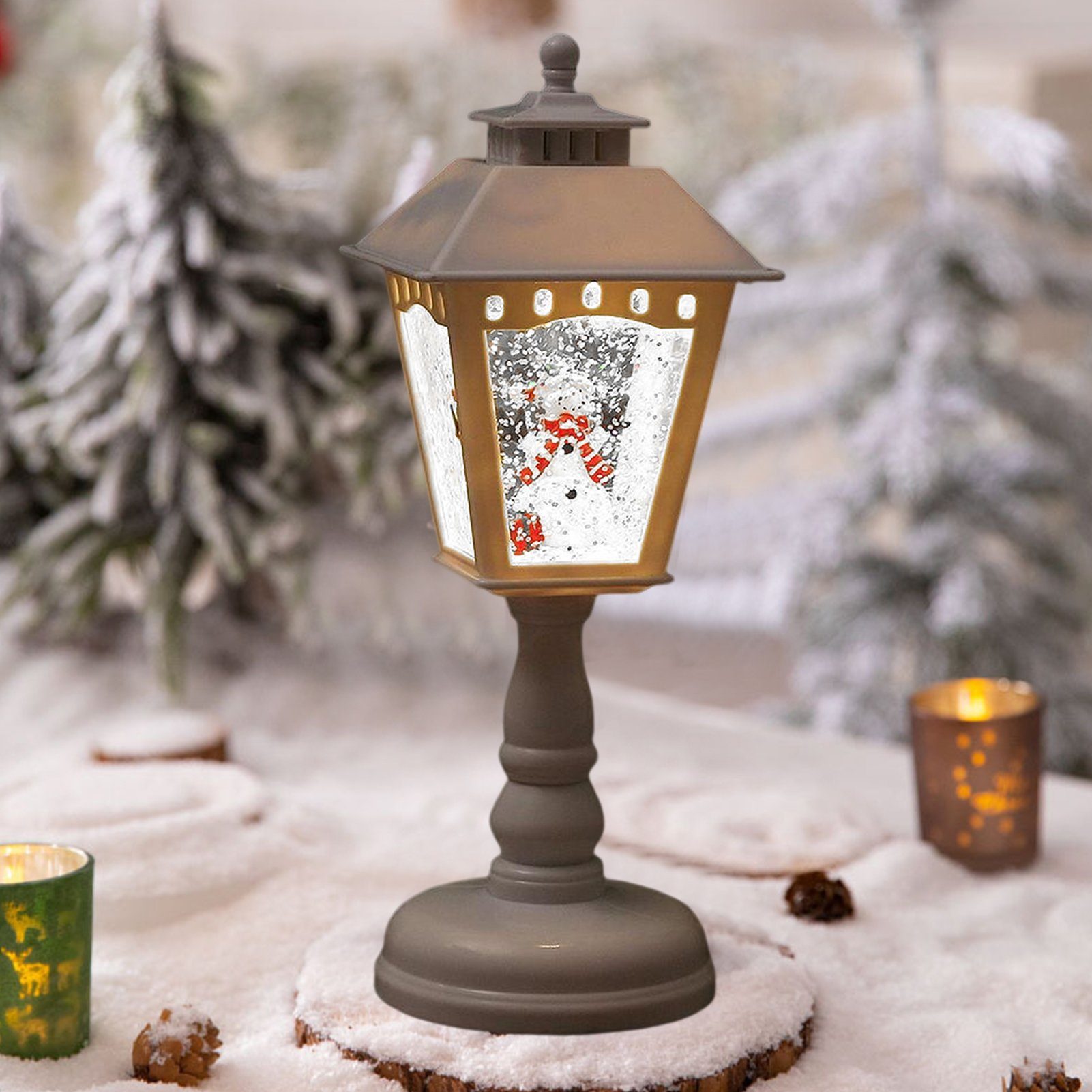 Rutaqian Weihnachtslaterne LED Schreibtischlampe Leuchte Rot Weihnachtsdeko, LED Lampe wechselbar Dekoration