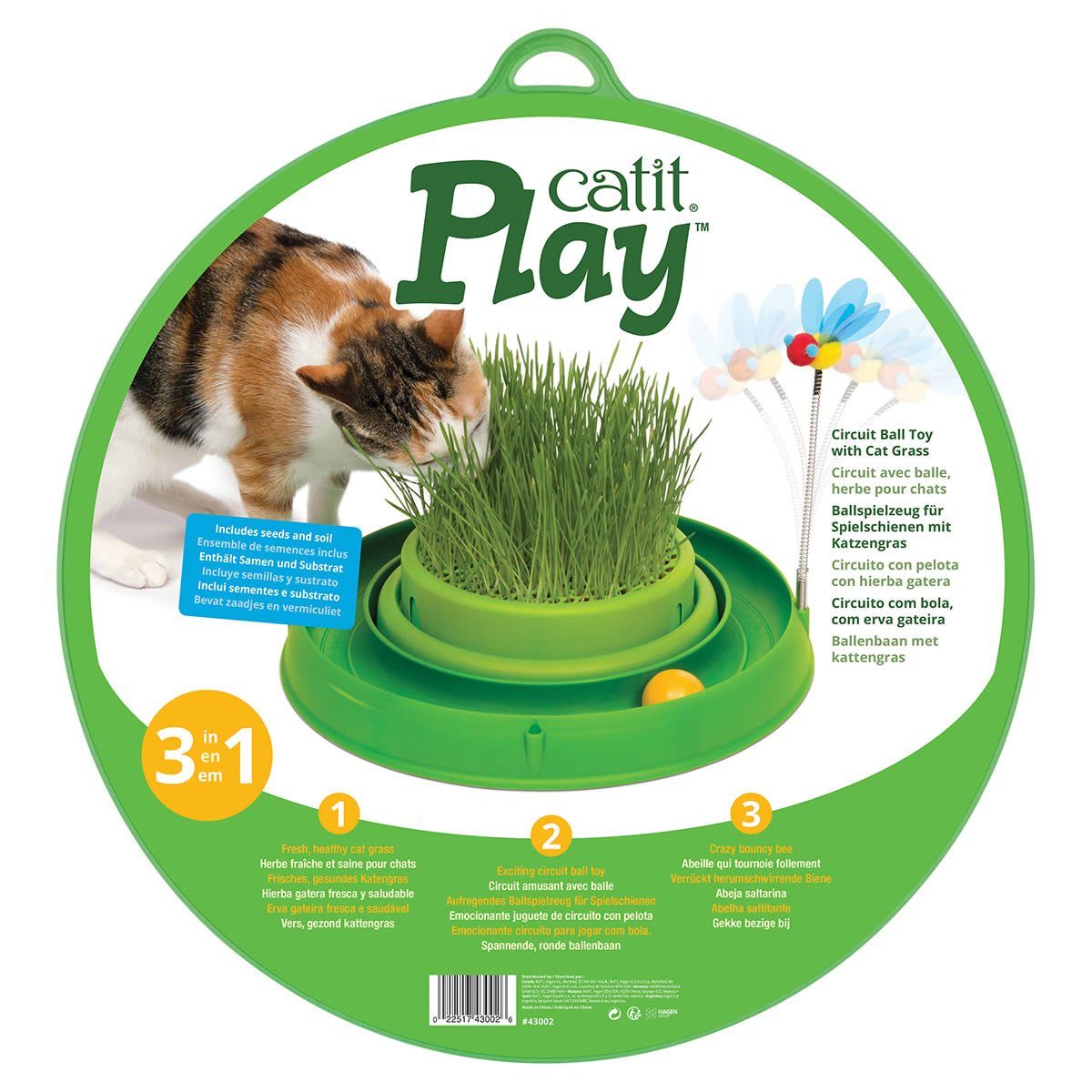Catit Katzen-Spielschiene 3in1 mit Gras und Spielzeug grün