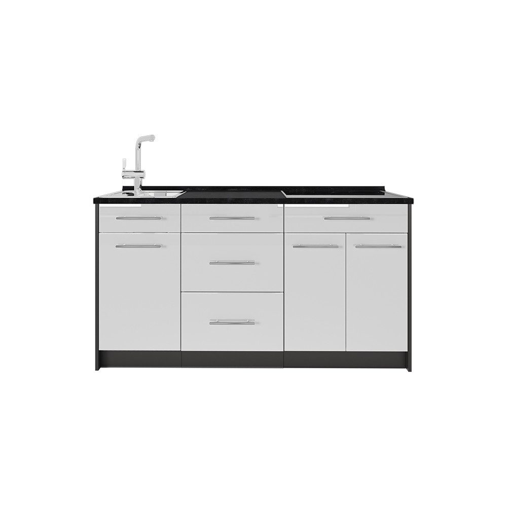 Vicco Küchenzeile Fame-Line, Weiß Hochglanz, 150 cm ohne Arbeitsplatte