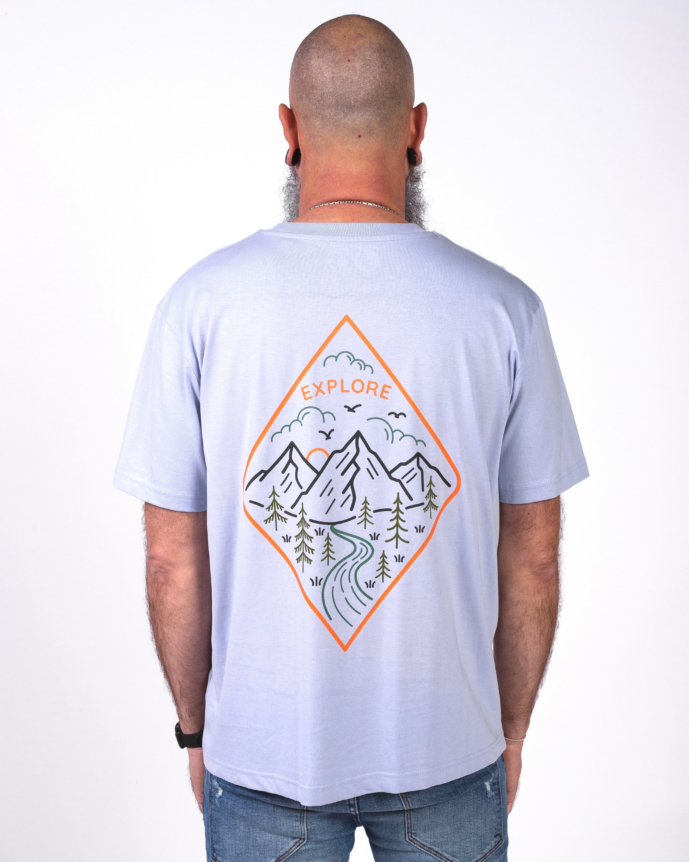 Blue Serene Apparel wat? Explore Print-Shirt (1-tlg)