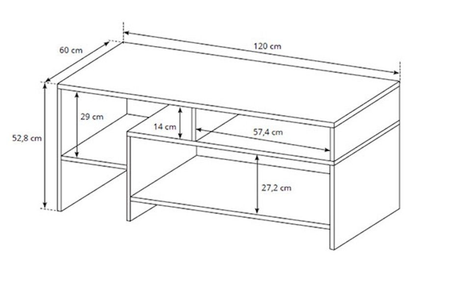 Feldmann-Wohnen Couchtisch Alva, 120x60cm anthrazit Gold Oak Craft