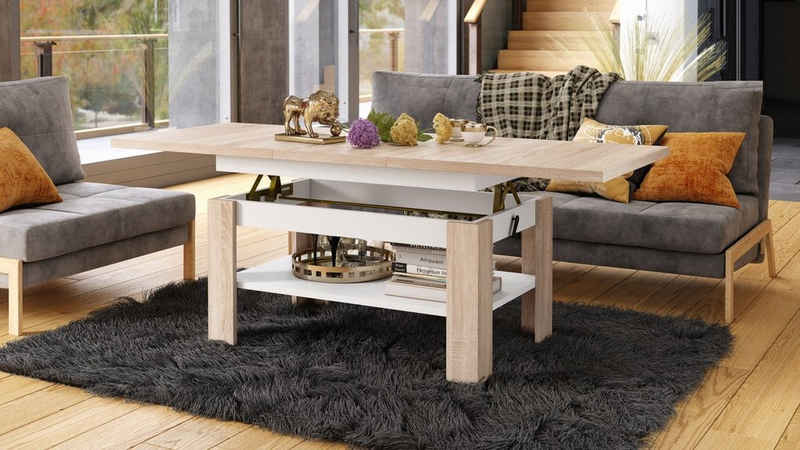 Mazzoni Couchtisch Design Rio stufenlos höhenverstellbar 55 - 67cm ausziehbar 130 - 170cm