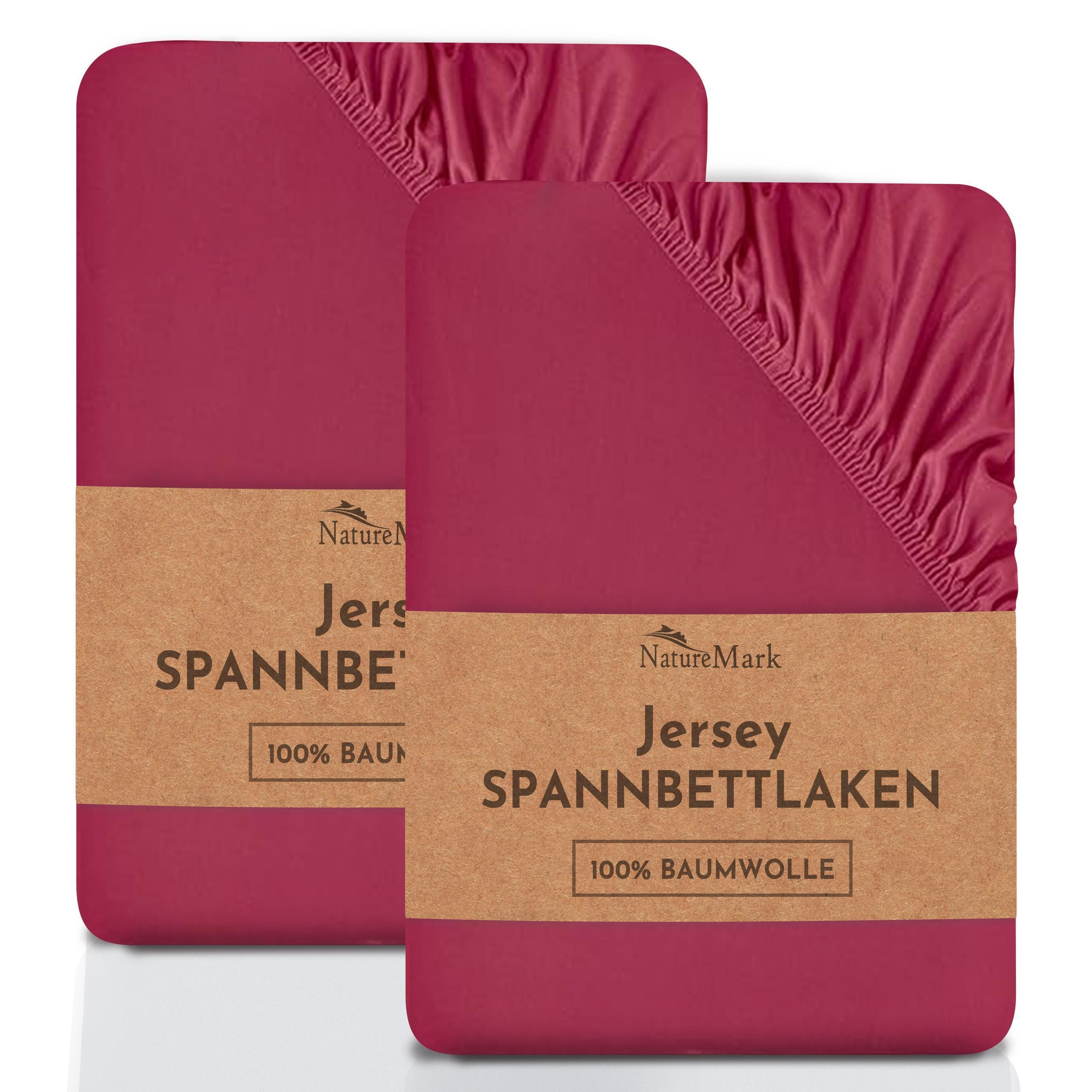 NatureMark Spannbettlaken 2er-Set Jersey Spannbetttuch 100% Baumwolle, 100% Baumwolle, Gummizug: rundum, (2 Stück), rot