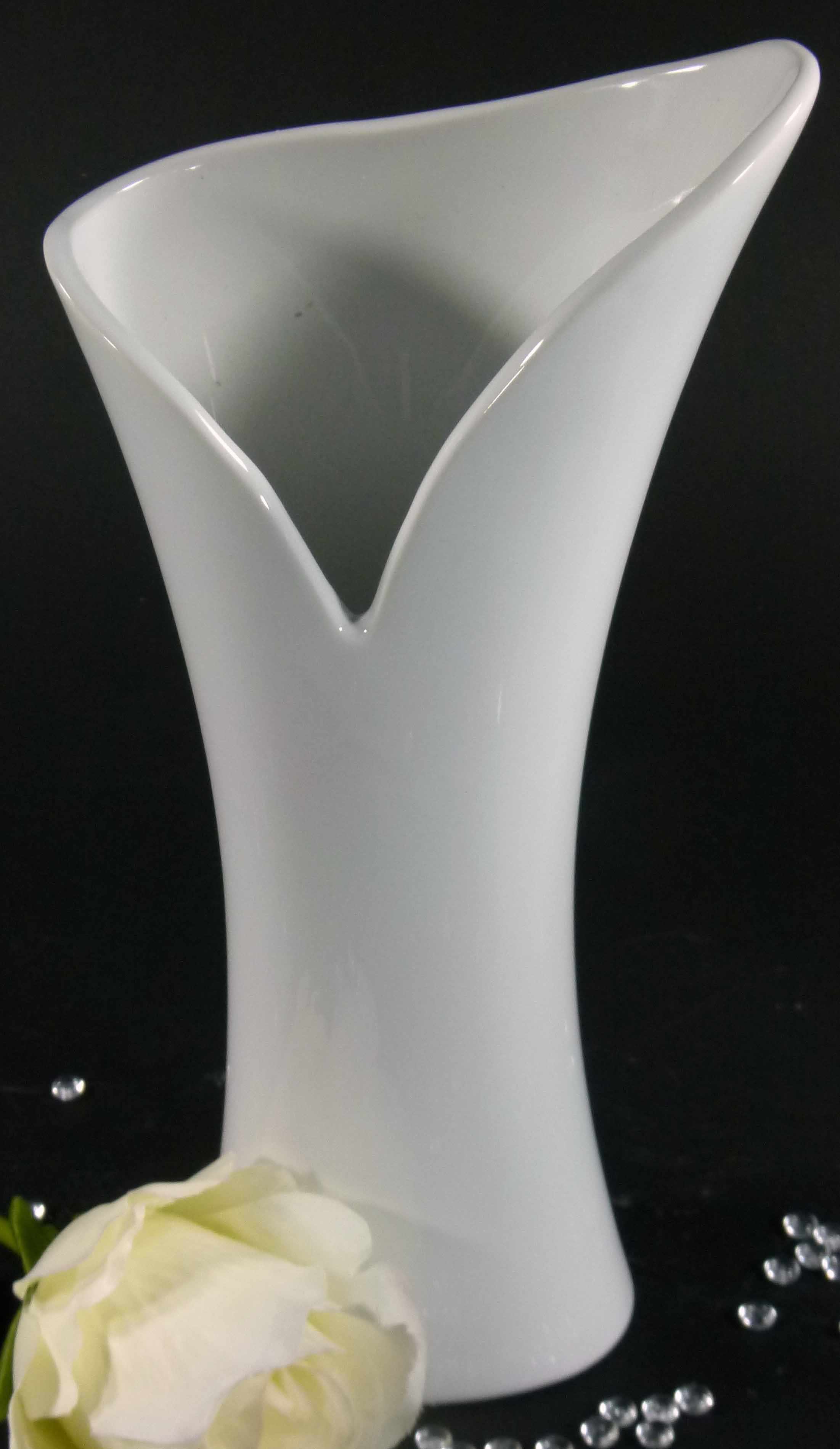GlasArt Dekovase hoch, Blumenvase 26cm Wohnzimmer, edel Vase Keramik schlicht "Pure weiß GlasArt White"