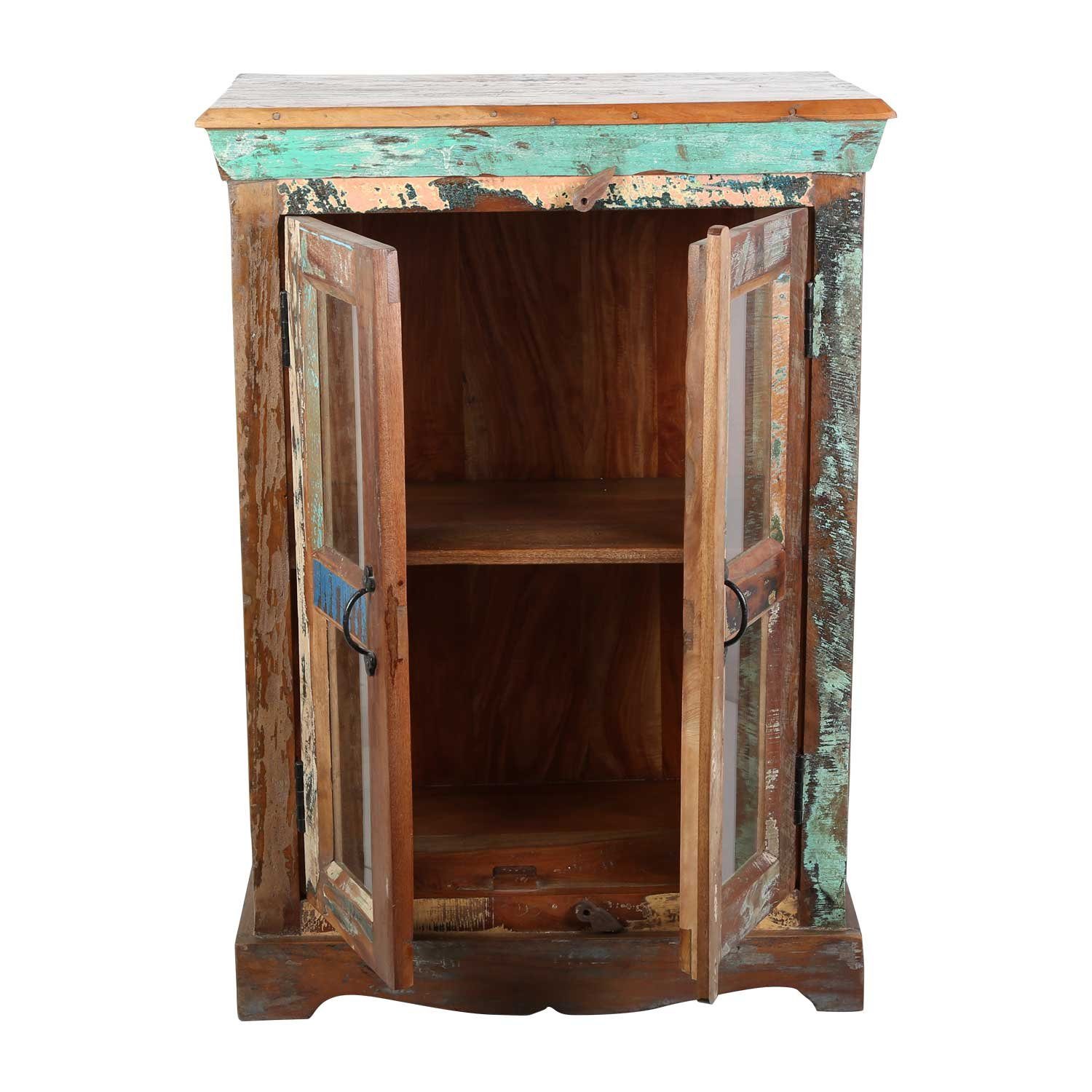 Casa Moro Kommode Altholz Kommode Shabby Chic Glasvitrine Massivholz, Kunsthandwerk, CAC420