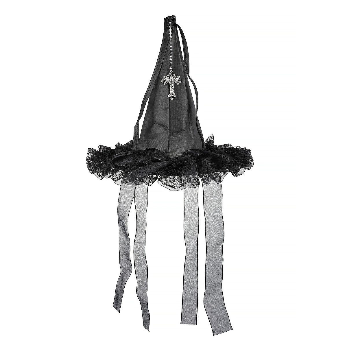 Sorvyzxn Hexen-Kostüm Halloween Hexenhut aus schwarzer Spitze,Vintage Hexenhut, Spinnenmotiv, Zauberhut Halloween-Party Kostüm,für Karneval Halloween