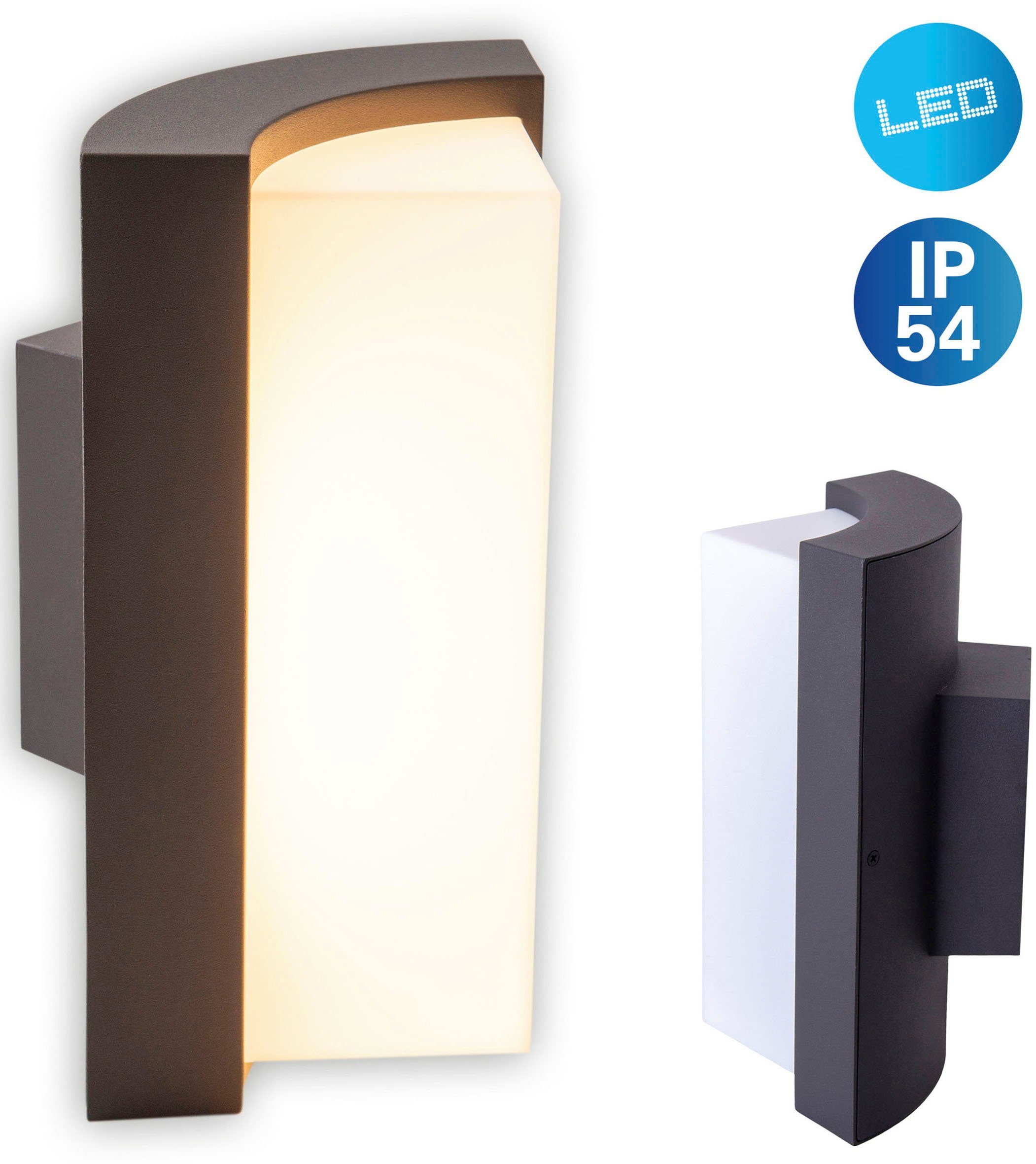 näve LED Außen-Wandleuchte Rico, LED fest integriert, Warmweiß, Wandleuchte, Terrasse, anthrazit, Höhe: 14,8cm, LED warmweiß