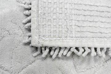 Teppich Badematten Set 2-teilig Blätter Design rutschfest waschbar - sandgrau, Carpetia, rechteckig, Höhe: 7 mm