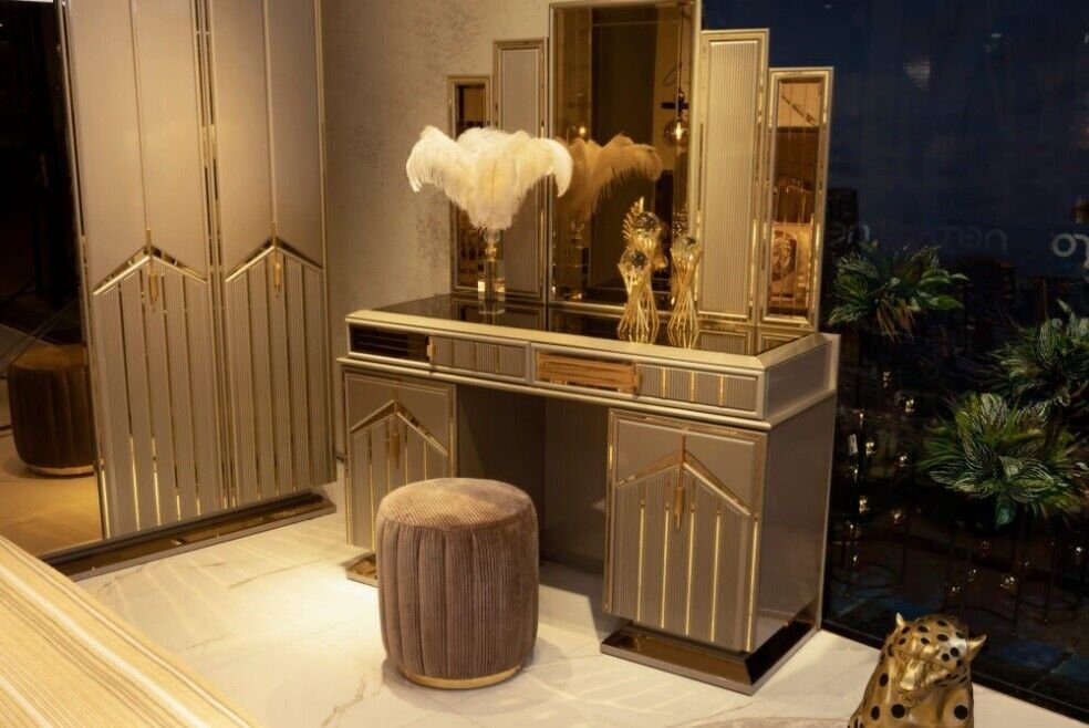 Schminktisch Luxus Schminktisch Design Set Spiegel Möbel Kommode JVmoebel Lowboard (2-St) Holz