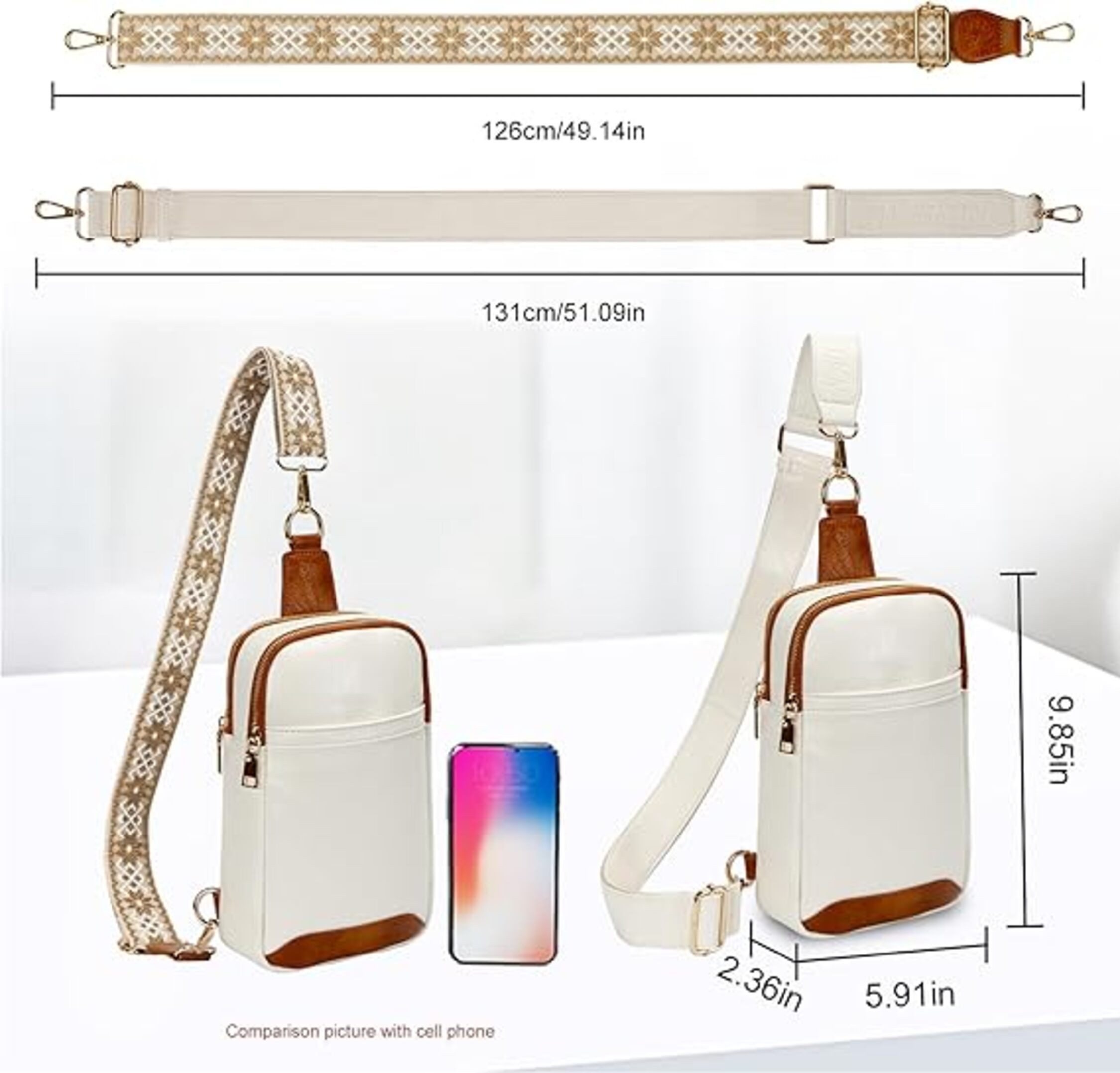 M-Diamant Umhängetasche Kompakte Crossbody Brusttasche mit Wechselgurt Leichte Schultertasche, Praktische Fächeraufteilung