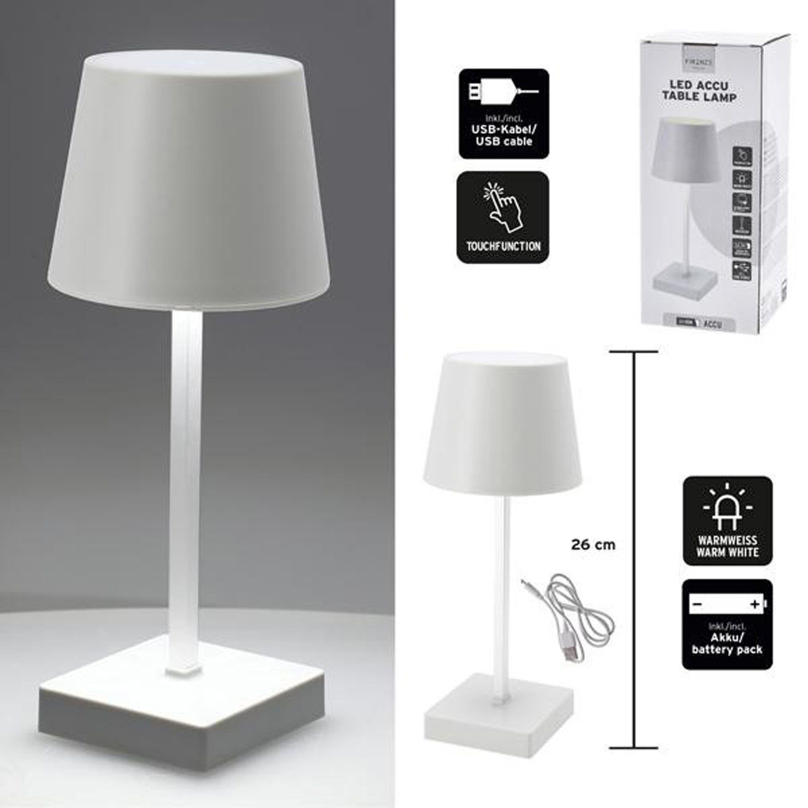 Touchfunktion LED Nachttischlampe mit Nachttischlampe Tischleuchte HAC24 Weiß Dimmbar, Schreibtischlampe, 2x Warmweiß, fest integriert, Aufladbar,