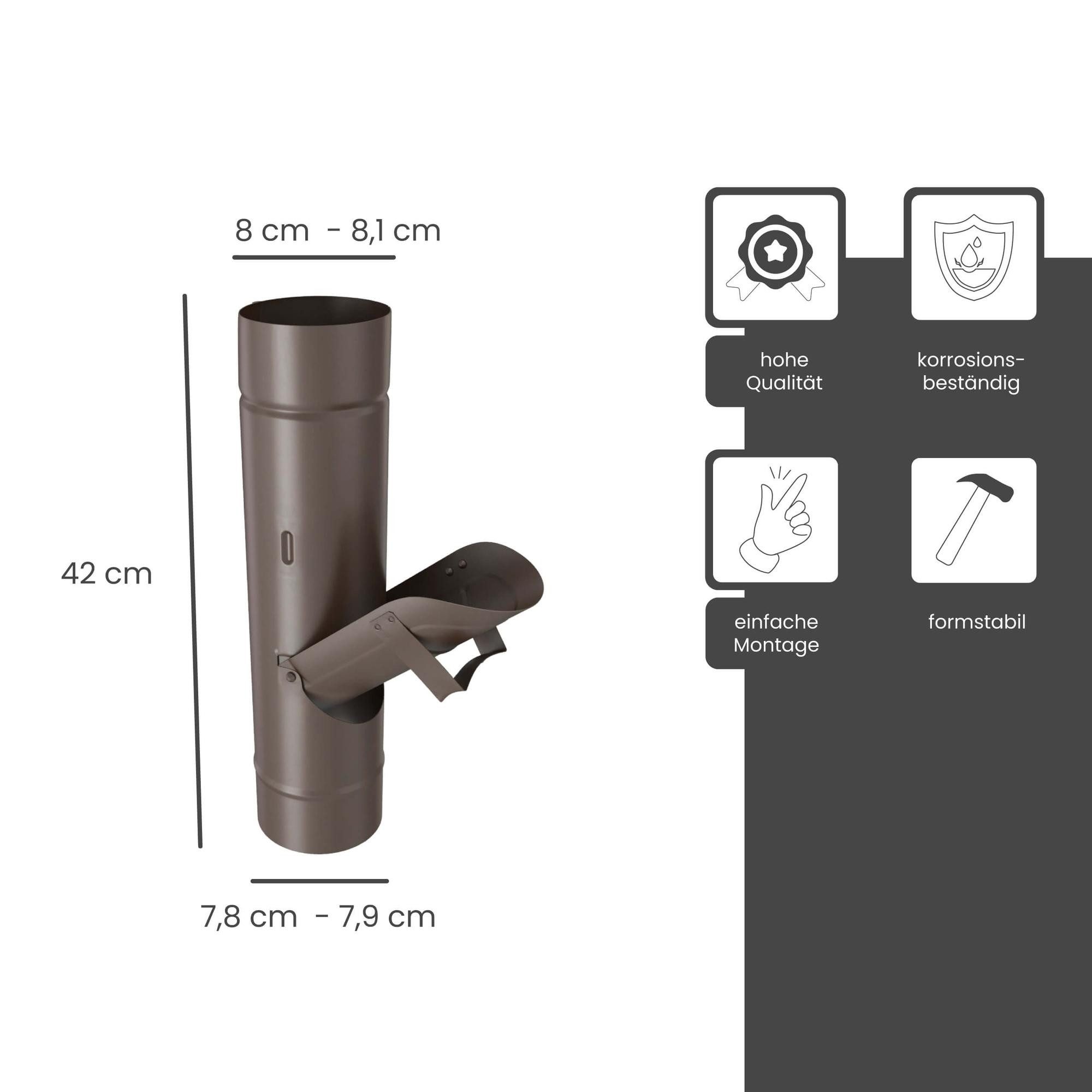 Zambelli Regenfallrohr, (Regenrohrklappe verzinkt, ohne Sieb Ø 80mm Kupferbraun), Regenwasserklappe, Dachrinnenablauf für Regentonne