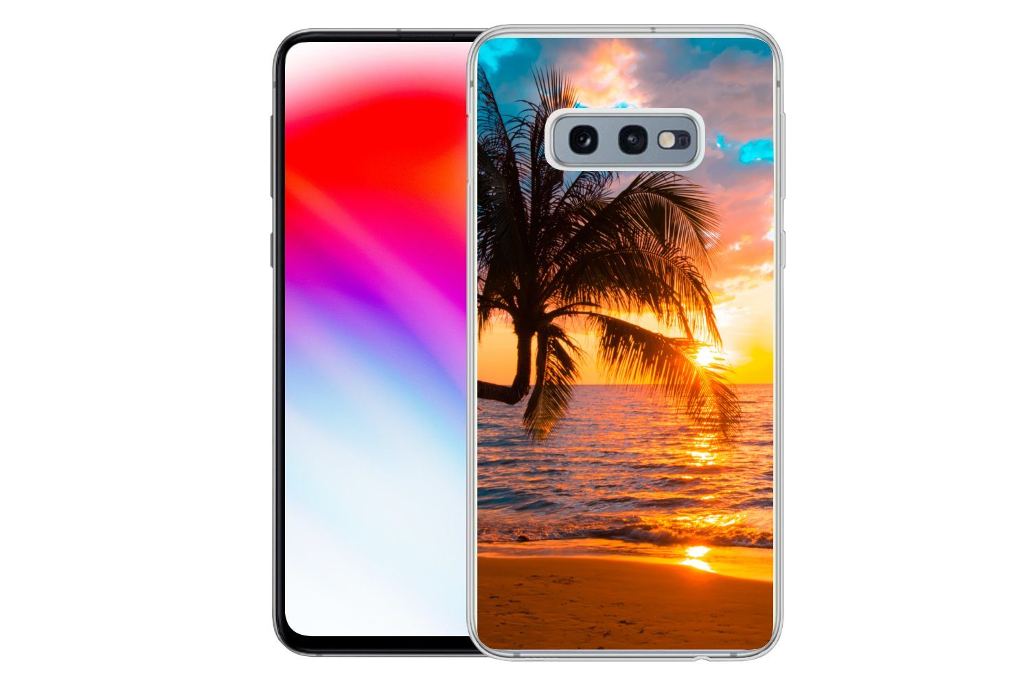 MuchoWow Handyhülle für Samsung Galaxy S10e Palme - Sonnenuntergang - Horizont - Strand -, Phone Case, Silikon, Schutzhülle Dünn