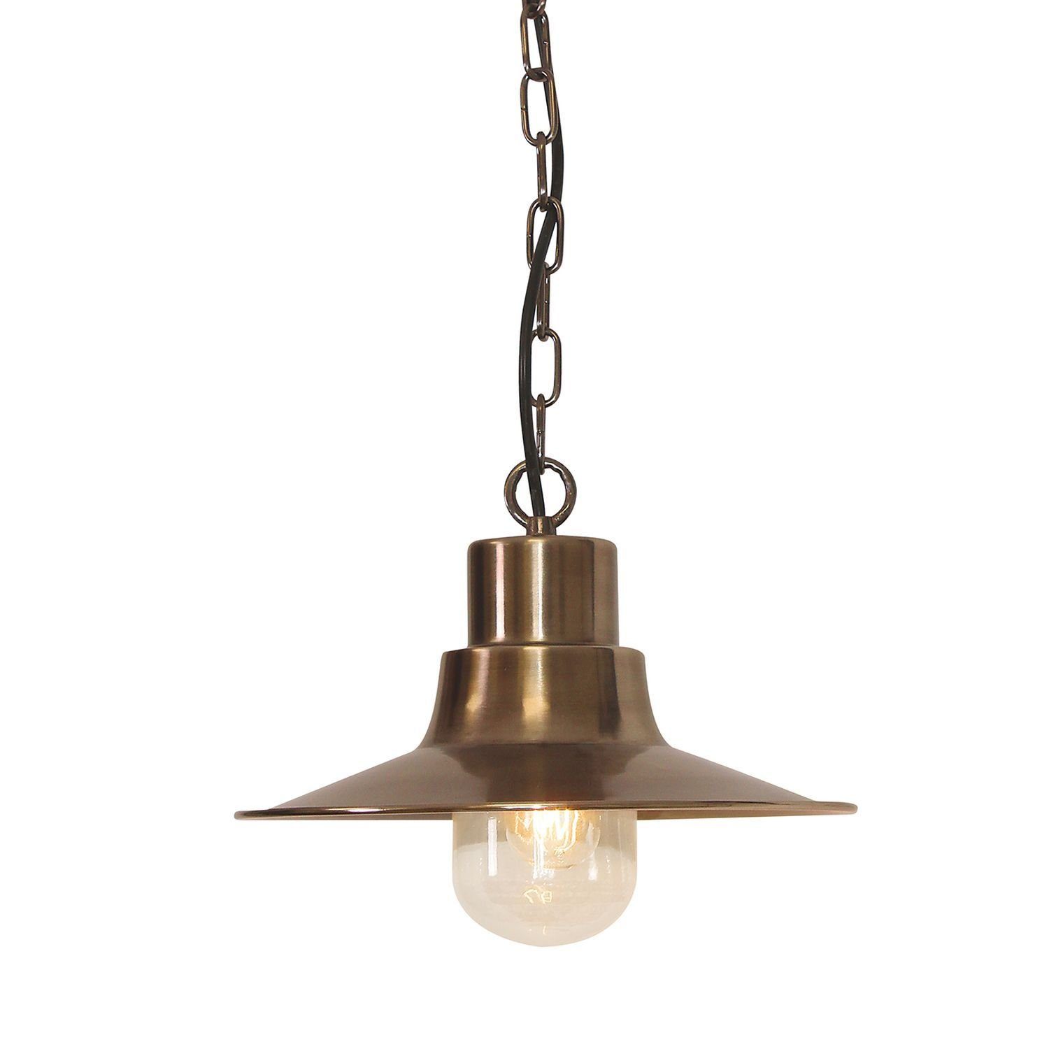 Licht-Erlebnisse Außen-Deckenleuchte TYLER, ohne Leuchtmittel, Außenlampe Haus Terrasse Glas Messing massiv IP44 E27 Maritim