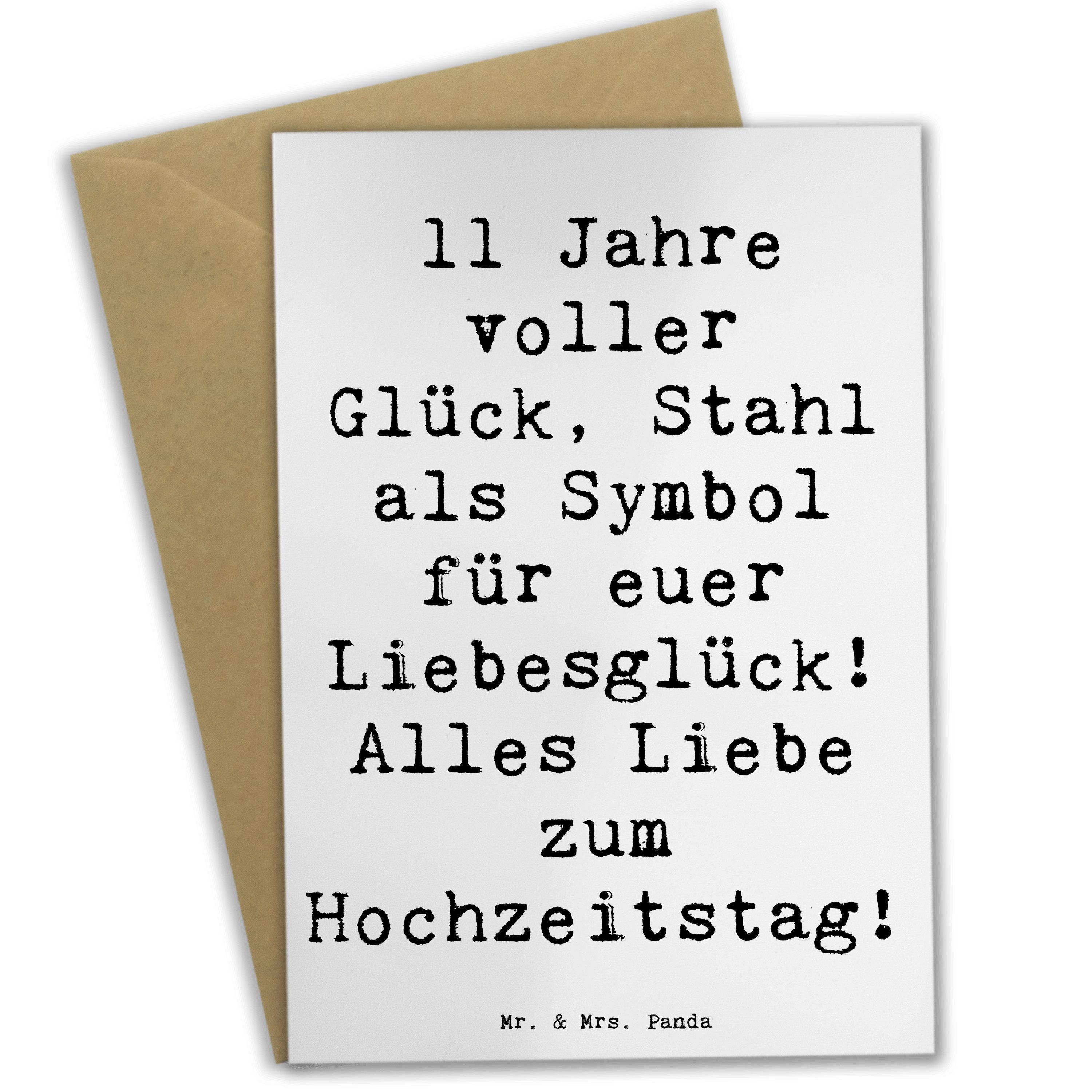 Mr. & Mrs. Panda Grußkarte 11. Hochzeitstag Stahlhochzeit Weiß