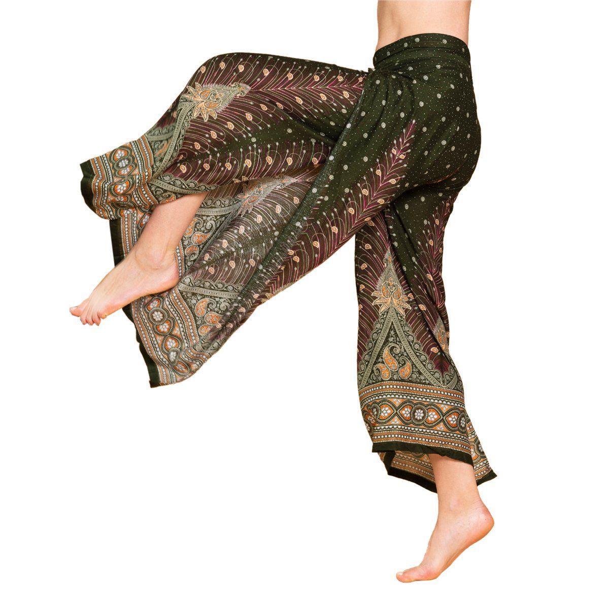 PANASIAM Palazzohose Sunshine Pants Wickelhose aus natürlicher Viskose Palazzohose im Peacock Design langer Boho Hosenrock Haremshose Pareo Hose
