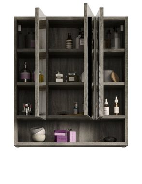 xonox.home Badezimmerspiegelschrank York (Badschrank 3-türig grau Rauchsilber, 60 x 68 cm) 3-türig, 9 Fächer