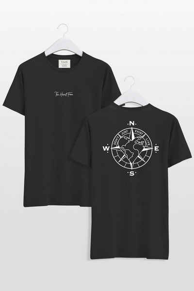 TheHeartFam T-Shirt Nachhaltiges Bio-Baumwolle Tshirt Schwarz Kompass Herren Frauen Hergestellt in Portugal / Familienunternehmen