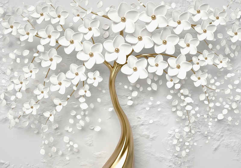 Consalnet Vliestapete 3D Baum mit Blumen, botanisch, abstrakt, modern, fototapete für Wohnzimmer oder Schlafzimmer