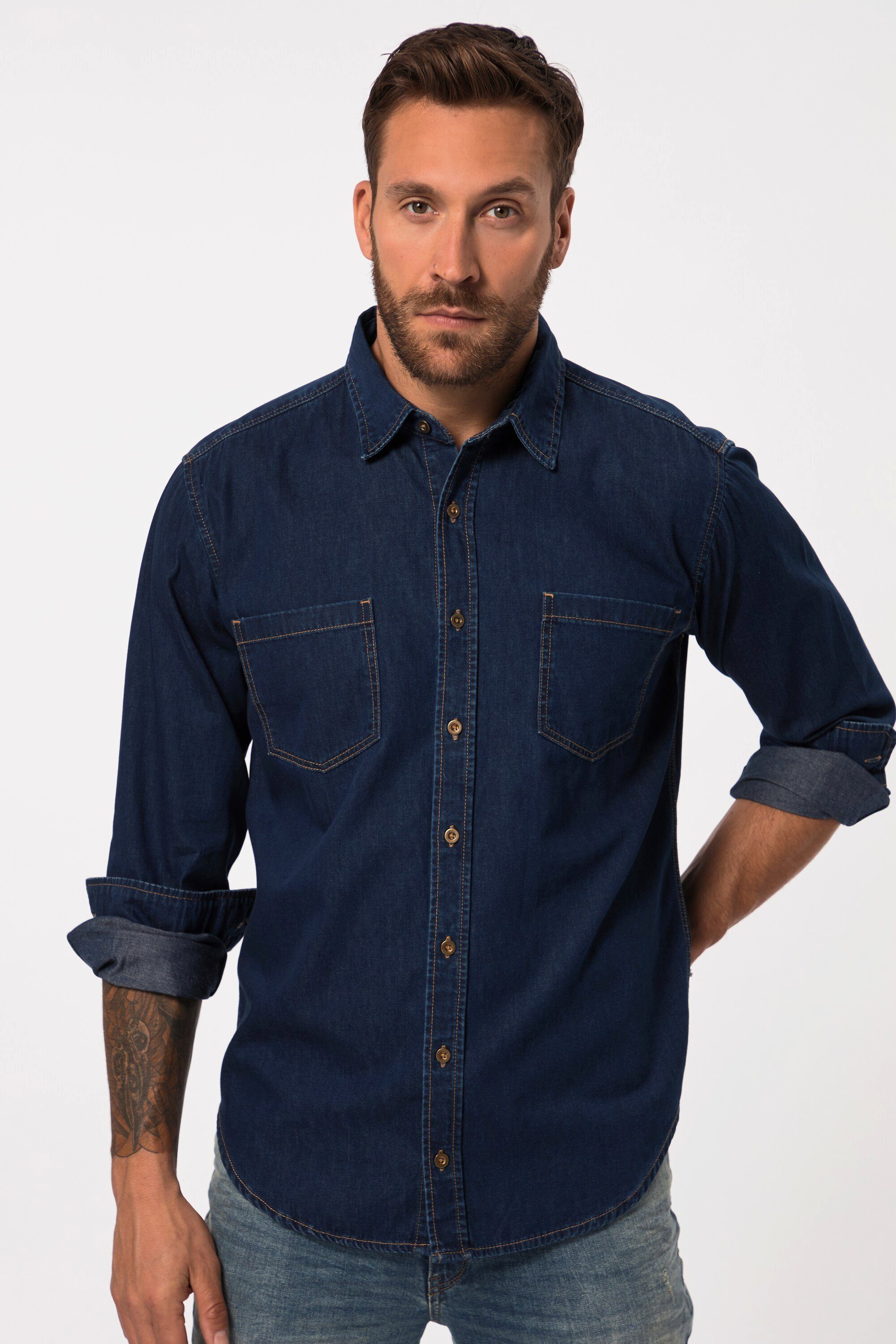 JP1880 Businesshemd Jeanshemd Langarm Kentkragen Modern Fit