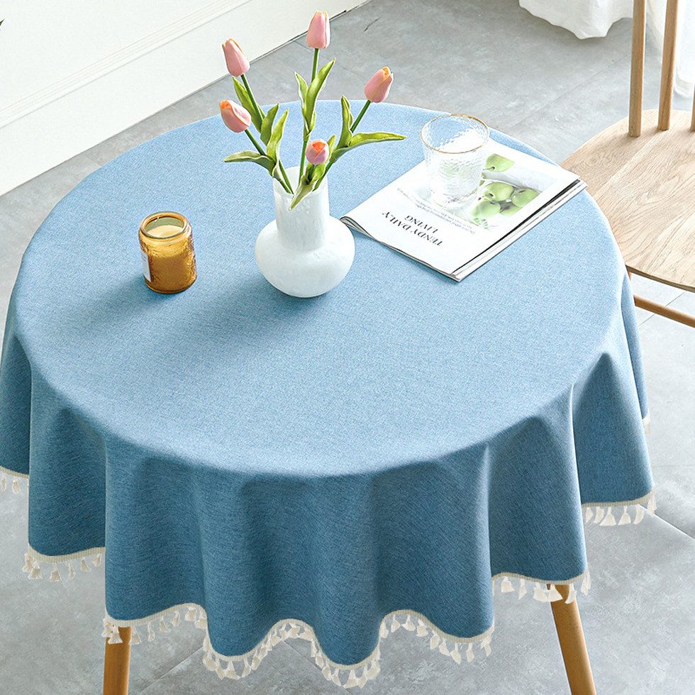 Coonoor Tischdecke rund Baumwoll-Leinentischdecke, nordischer Stil, Geeignet für die Tischdekoration in Cafés, Restaurants usw