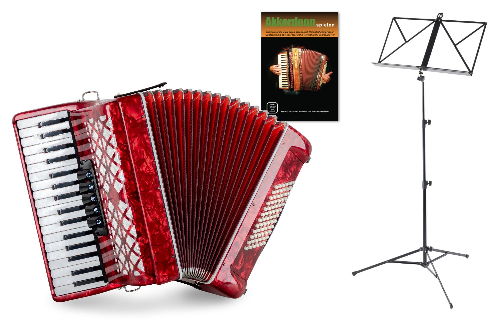 Classic Cantabile Knopf-Akkordeon "Secondo V" - 72 Bass Tastenakkordeon - 3-chörig - 34 Diskanttasten (Schüler-Set, inkl. Tasche, Tragegurte, Notenständer & Schule), inkl. Tasche, Tragegurte, Notenständer & Schule