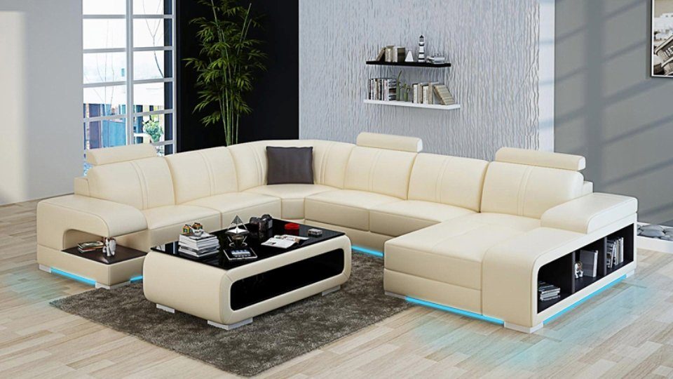Design Sofa JVmoebel U-Form Couch Ecke Wohnlandschaft Modern Ecksofa, Ledersofa