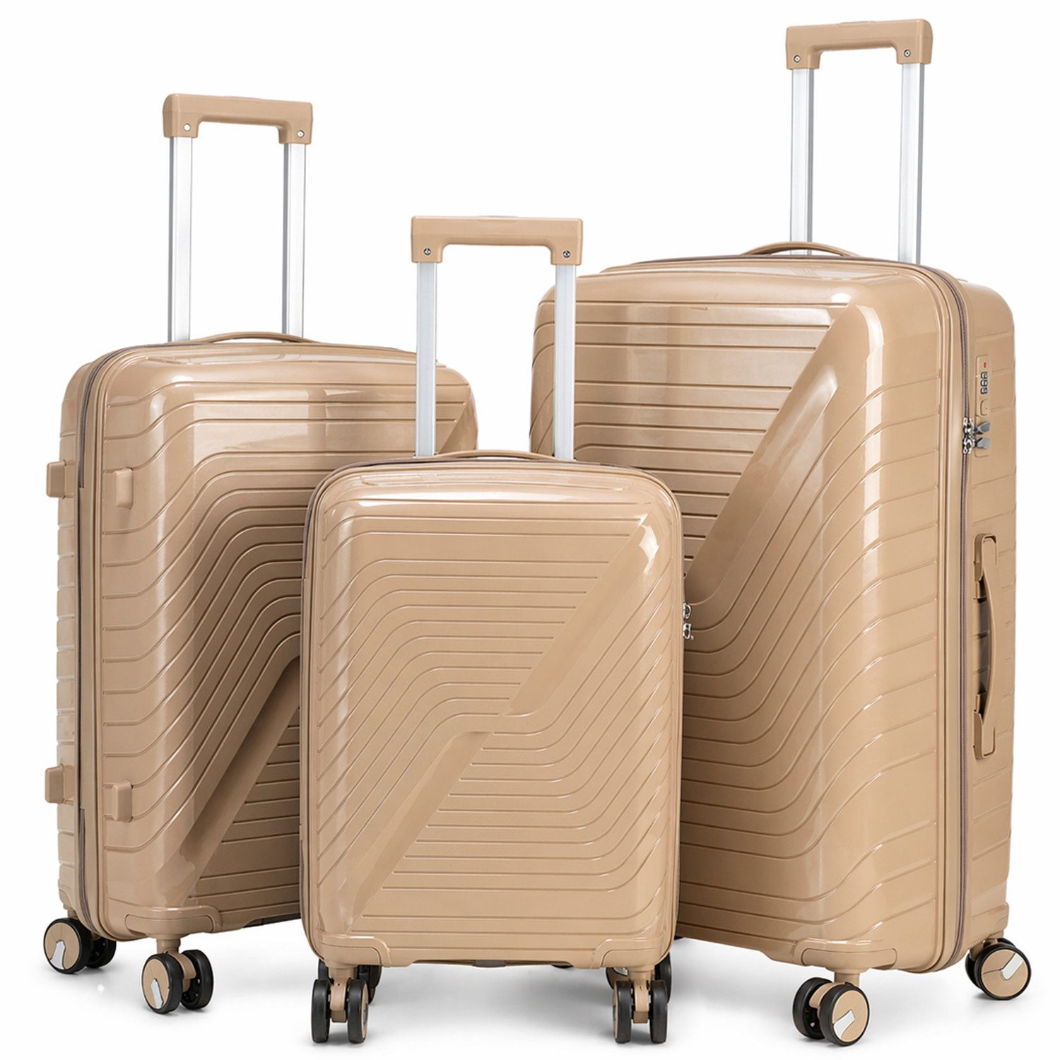oyajia Kofferset Rollkoffer 3-teiliges Set 20 24 28 Zoll aus PP Hartschale, (Reisekoffer Set mit TSA Zahlenschloss & 4 Rollen, 3 tlg., Handgepäckkoffer + Mittelgroß + XL Trolley Set), Leichtes Trolley Set für Urlaub Business Reisen