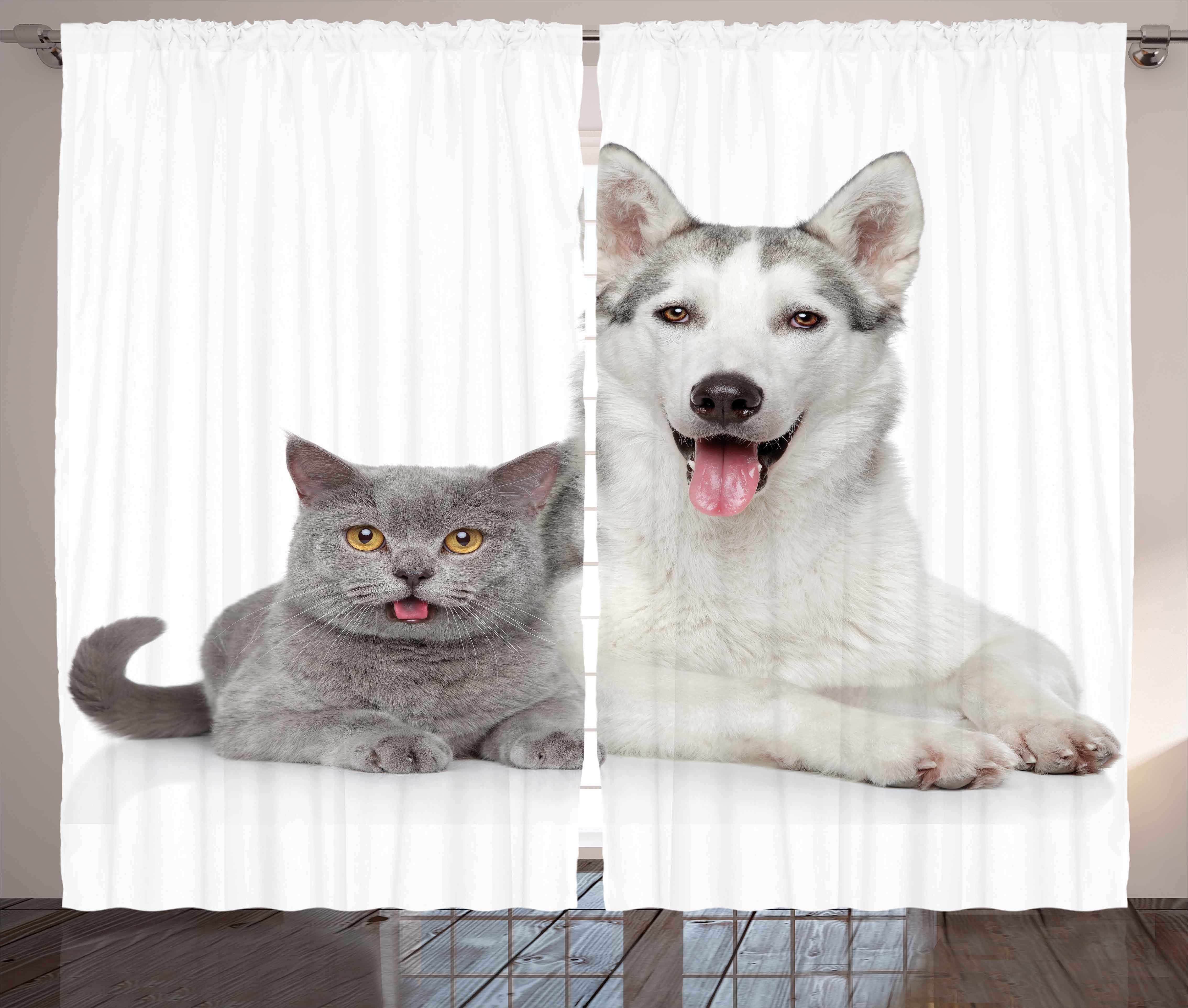 Gardine Schlafzimmer Kräuselband Schlaufen Abakuhaus, mit Digitale Haustier und Hunde Tiere Haustiere Haken, Vorhang