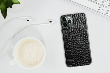 MuchoWow Handyhülle Leder - Strukturiert - Schwarz - Grau, Handyhülle Apple iPhone 11 Pro Max, Smartphone-Bumper, Print, Handy