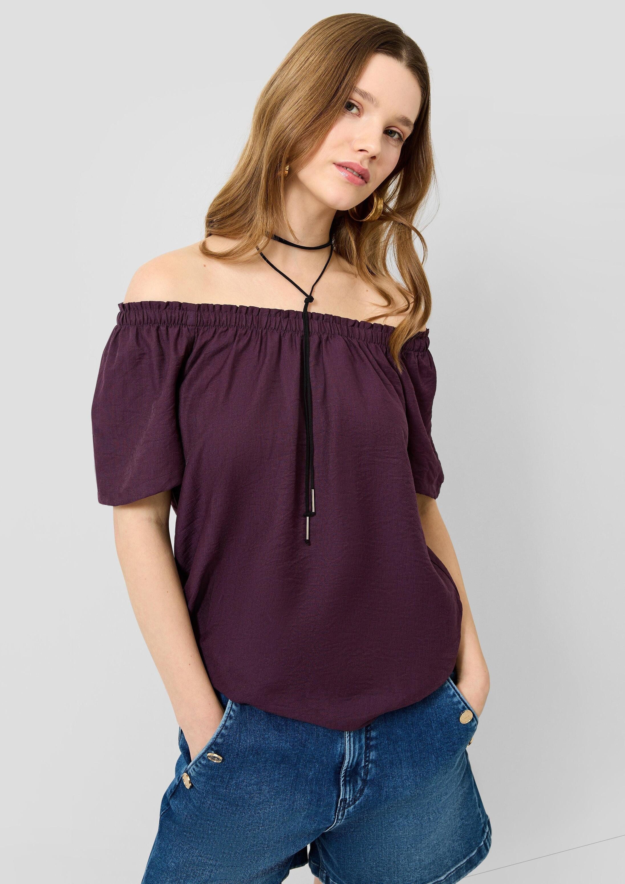 QS Kurzarmbluse Bluse Viskosemix-Bluse mit Carmenausschnitt