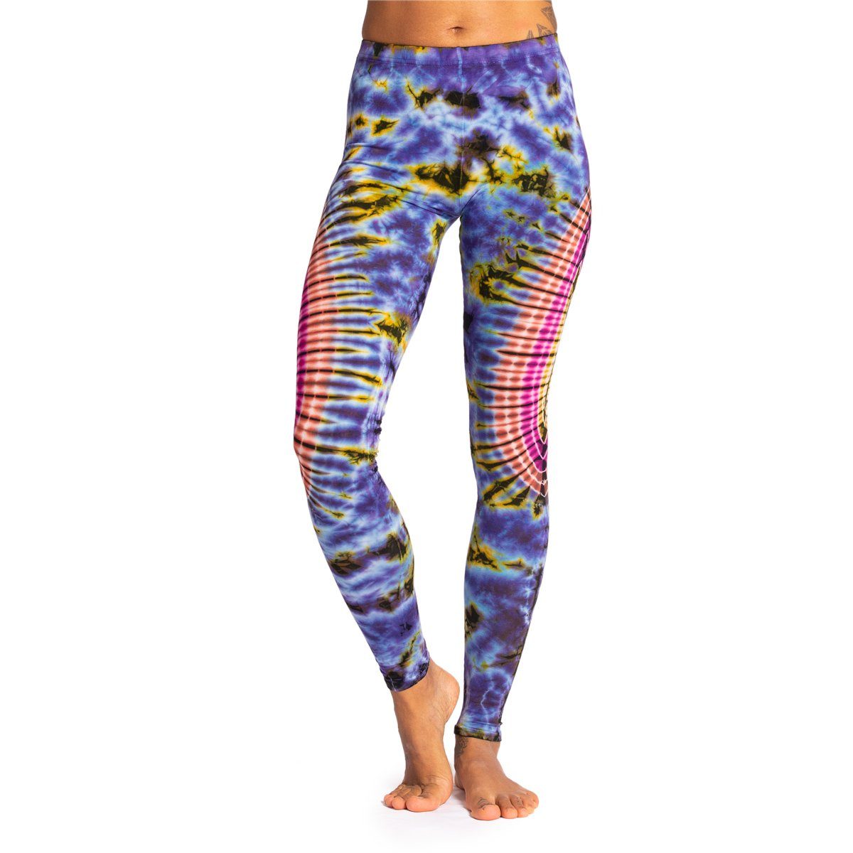 PANASIAM Leggings Unikat Batik Leggings 'Sonne' aus natürlicher Viskose Goa Hose im Batik Look Yogaleggings Sporthose Sportleggings lange Leggings bunt tydy 2