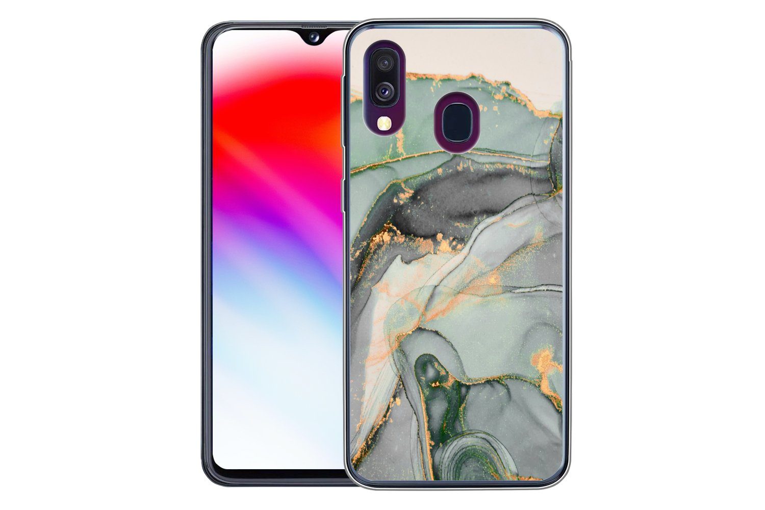 MuchoWow Handyhülle für Samsung Galaxy A40 Gold - Marmor - Grün - Luxus - Glitzer - Marmor, Smartphone-Bumper, Print, Handy Schutzhülle Dünn